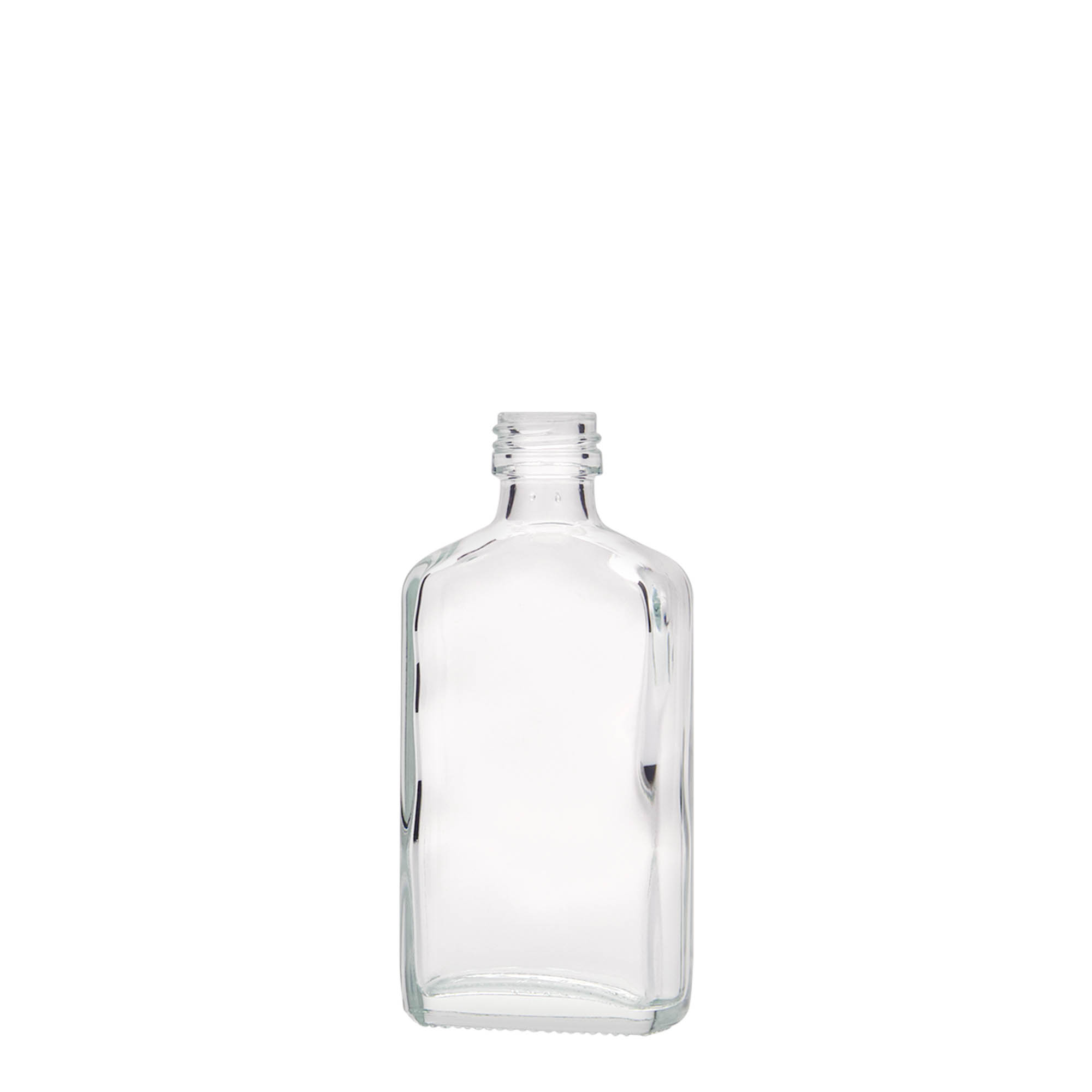 50 ml kapesní lahvička, obdélníková, sklo, hrdlo: PP 18