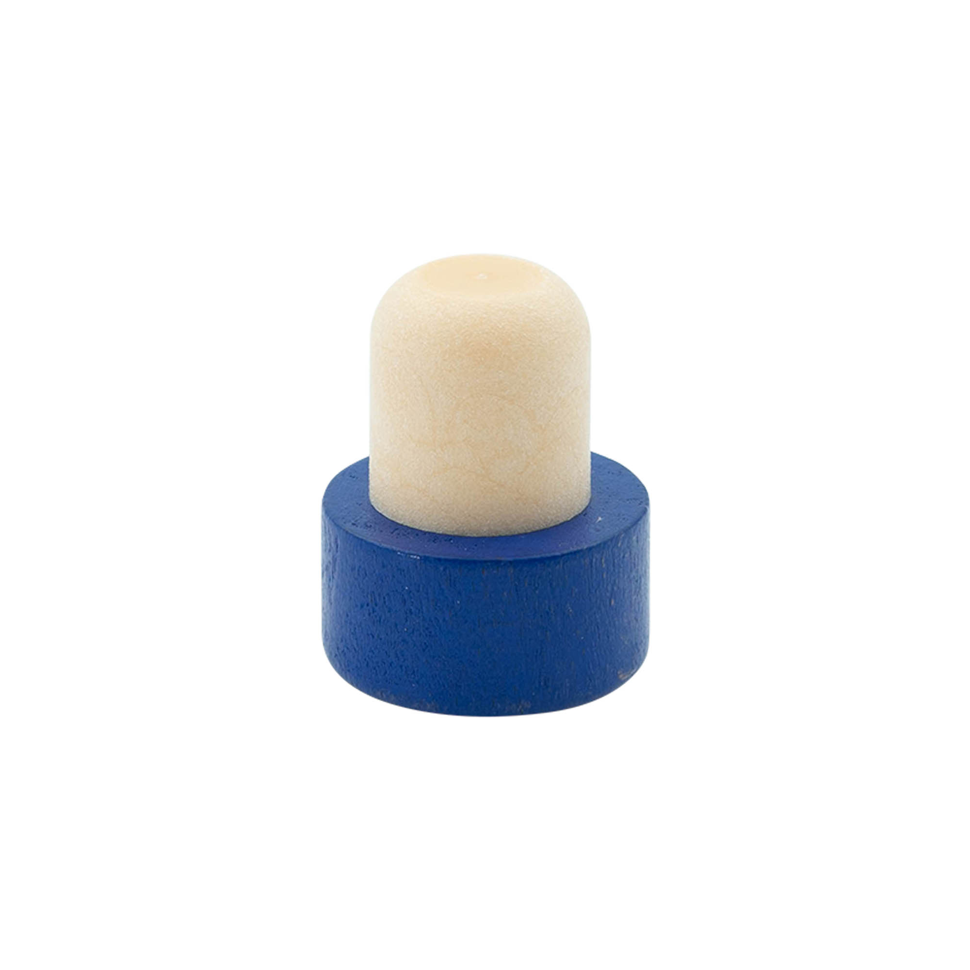 Zátka s úchopem 19 mm, dřevo/plast, modrá, pro hrdlo: korek Zátka s úchopem 19 mm, dřevo/plast, modrá, pro hrdlo: korek