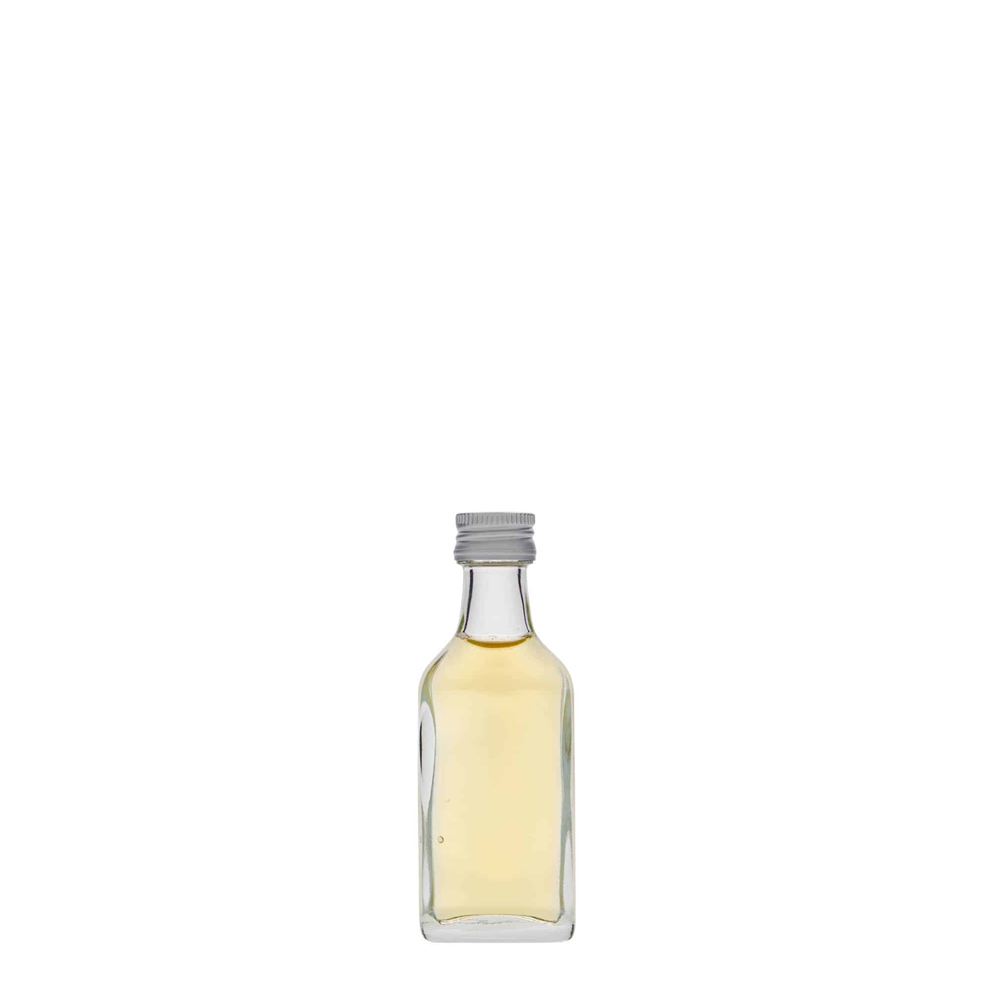 Kapesní lahev 20 ml, hranatá, sklo, ústí: PP 18