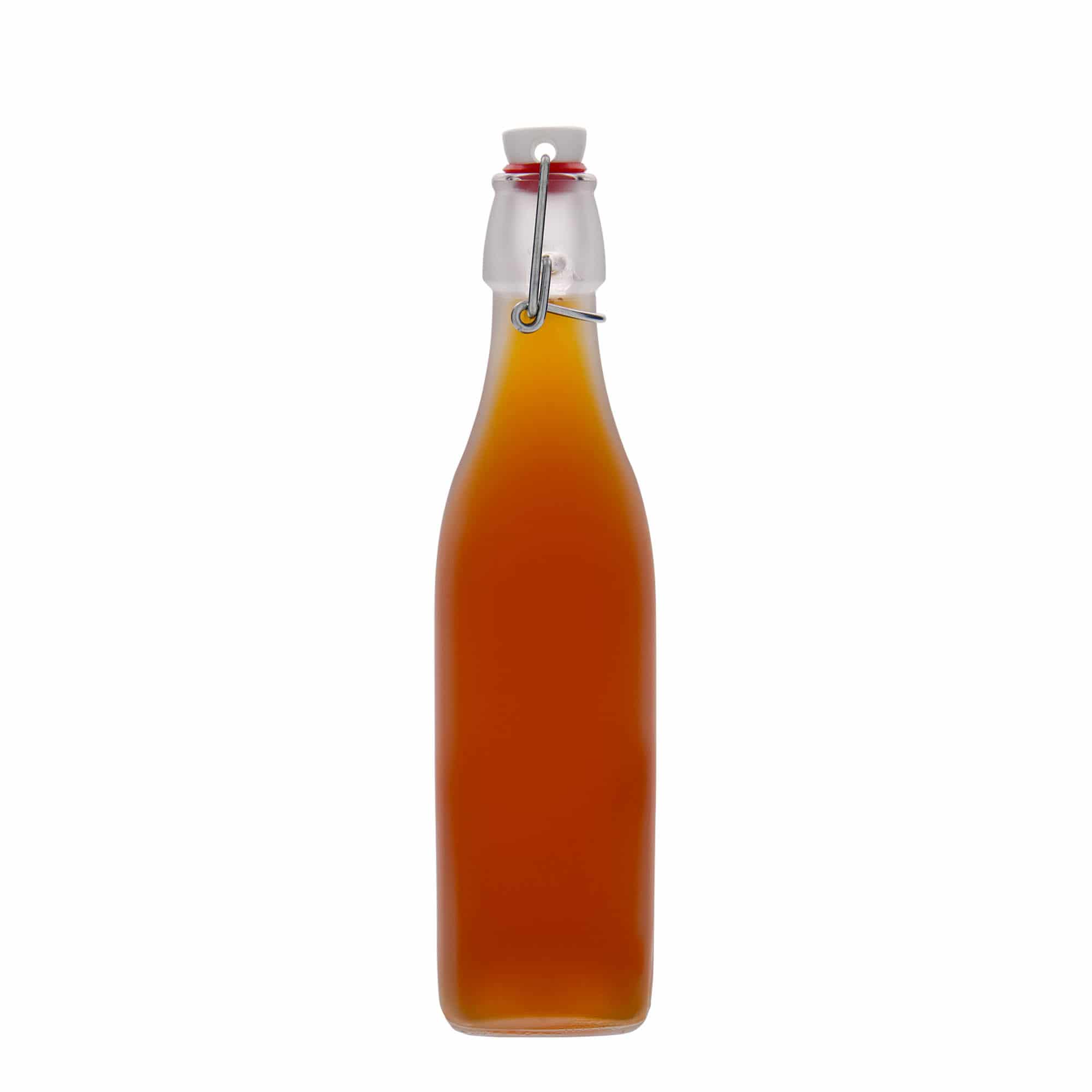 500 ml skleněná láhev „Swing, čtvercová, bílá, hrdlo: uzávěr s pákou