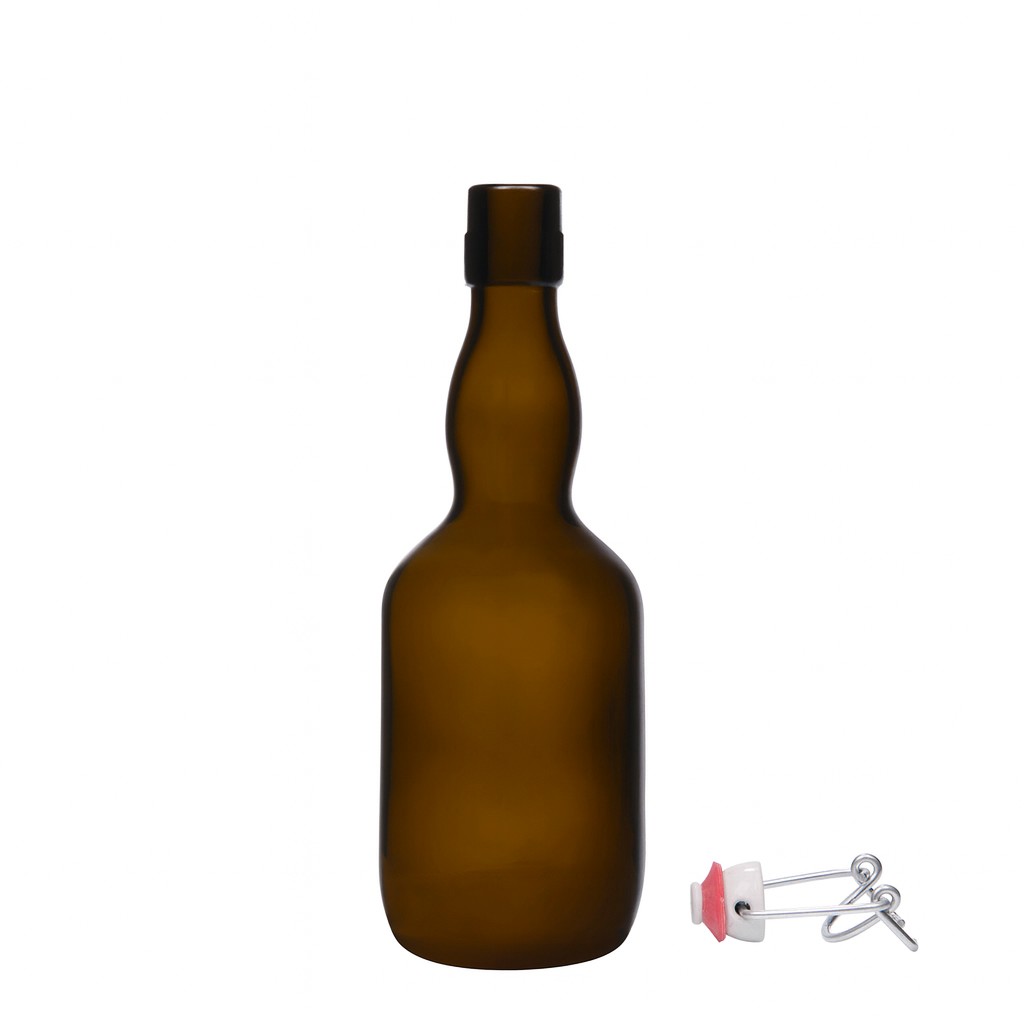 500 ml pivní láhev s krkem, sklo, antikně zelená, hrdlo: uzávěr s pákou 500 ml pivní láhev s krkem, sklo, antikně zelená, hrdlo: uzávěr s pákou