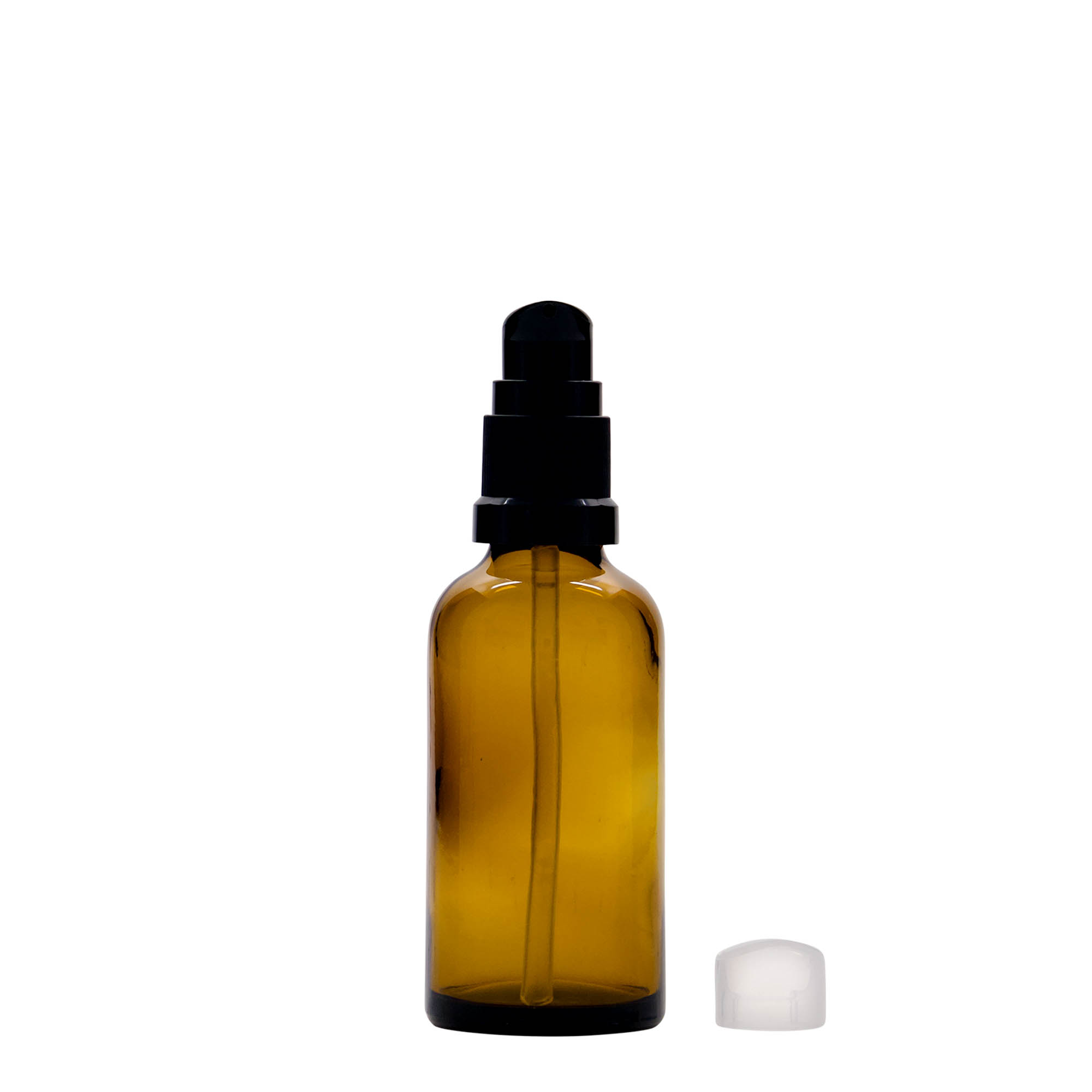 50 ml lékovka s dávkovačem na lotion, sklo, hnědá, hrdlo: DIN 18