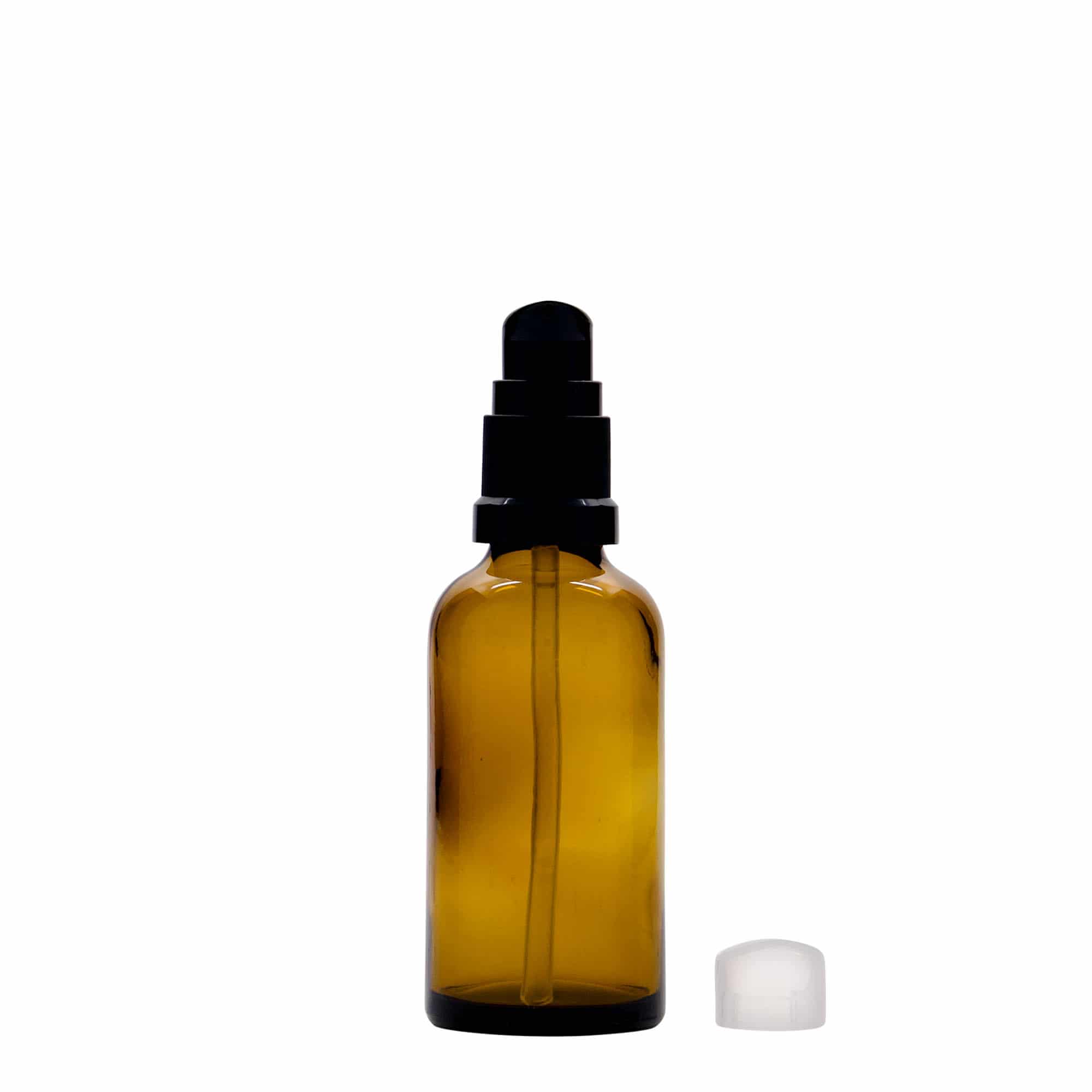 50 ml lékovka s dávkovačem na lotion, sklo, hnědá, hrdlo: DIN 18