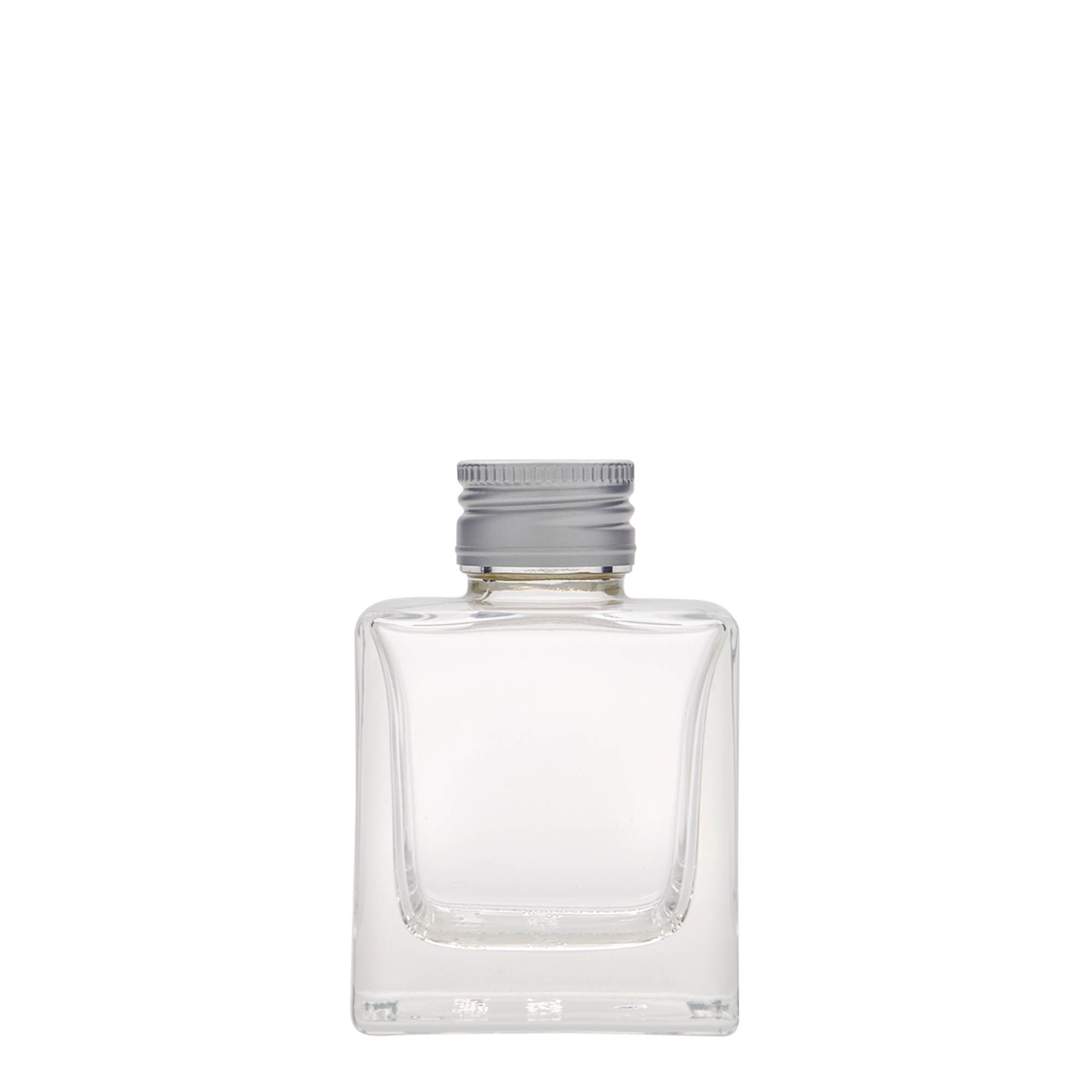 100 ml skleněná lahvička 'Cube', čtvercová, hrdlo: PP 28
