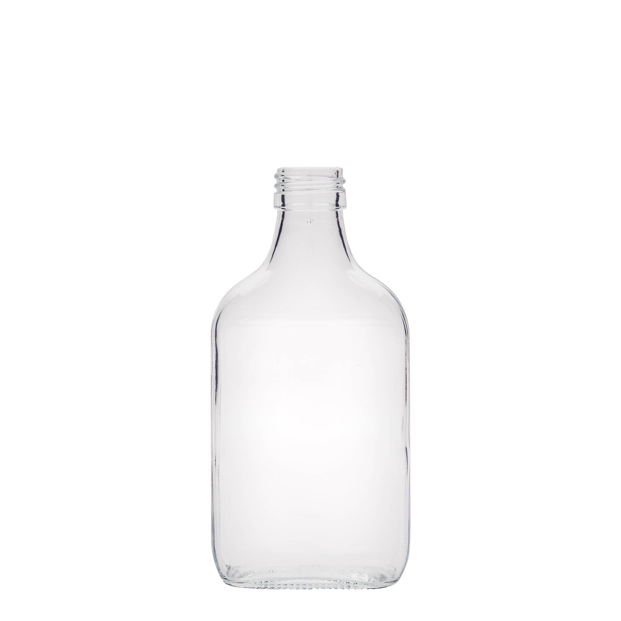 200 ml kapesní lahvička, obdélníková, sklo, hrdlo: PP 28