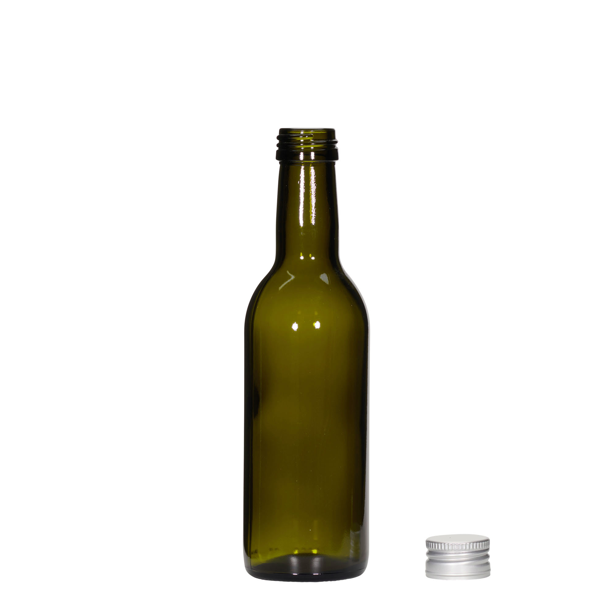250 ml skleněná láhev 'Bordeaux', antik zelená, hrdlo: PP 28