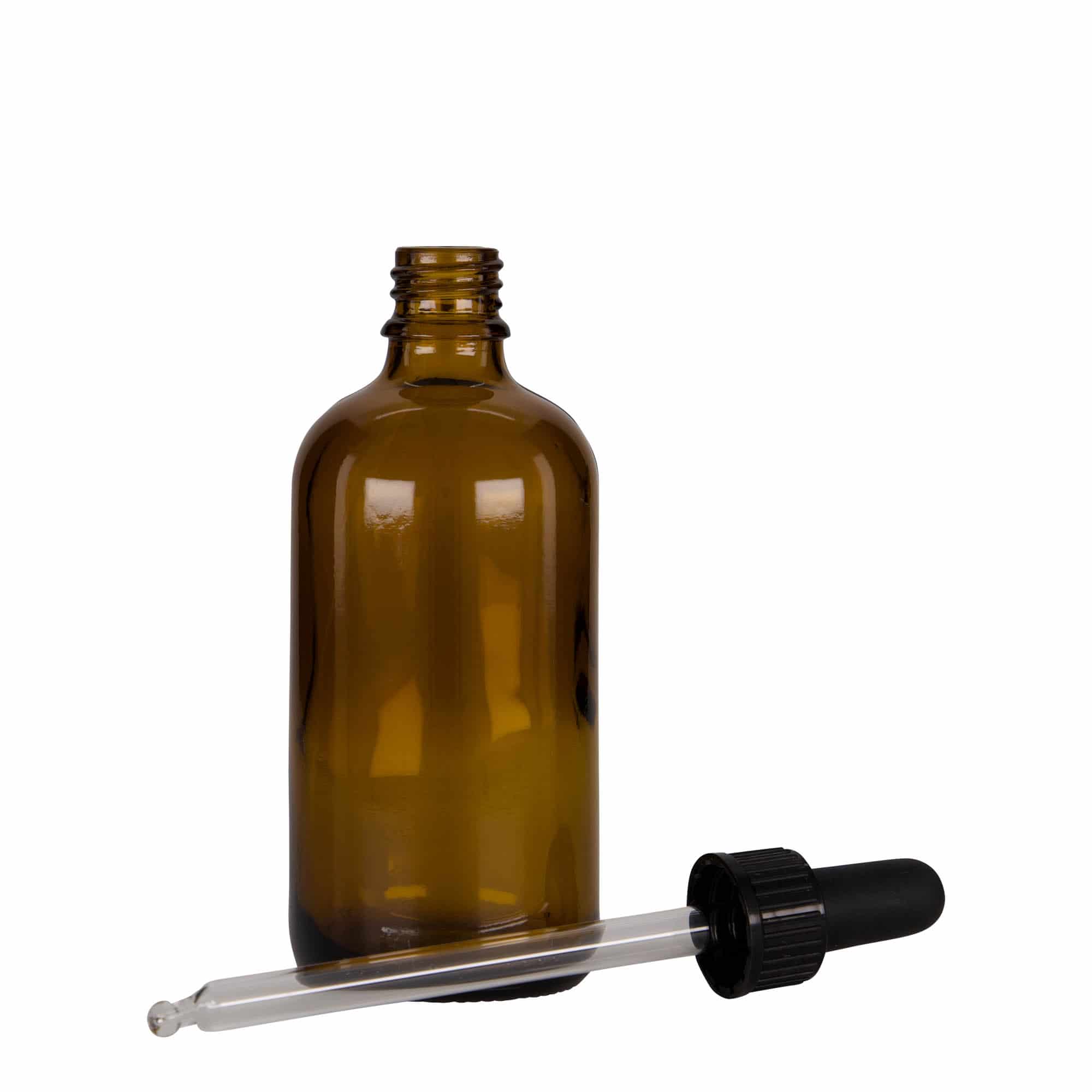 Lahvička na léky s pipetou 100 ml, sklo, hnědočerná, ústí: DIN 18