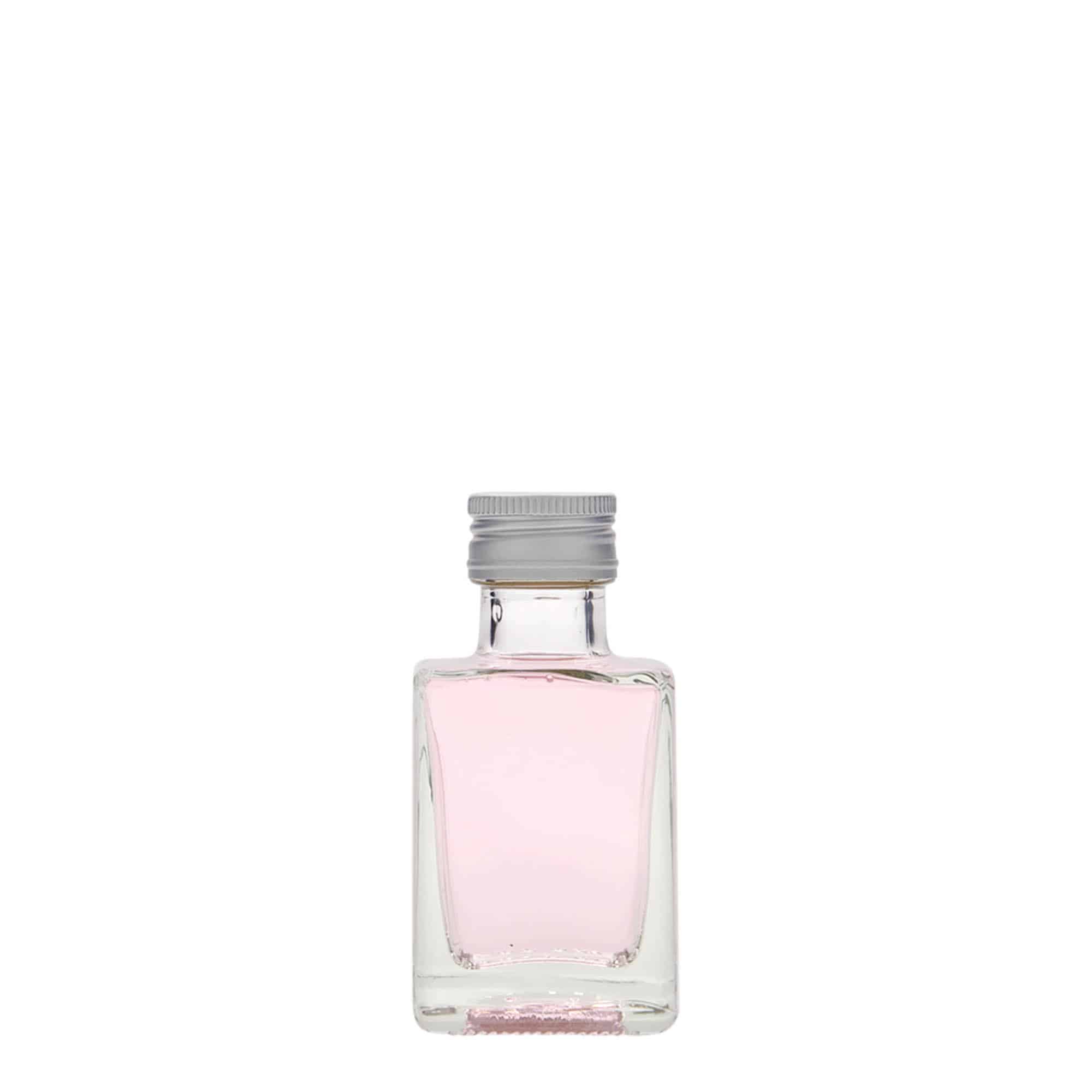 Skleněná lahev 50 ml 'Cube', čtvercová, uzávěr: PP 24
