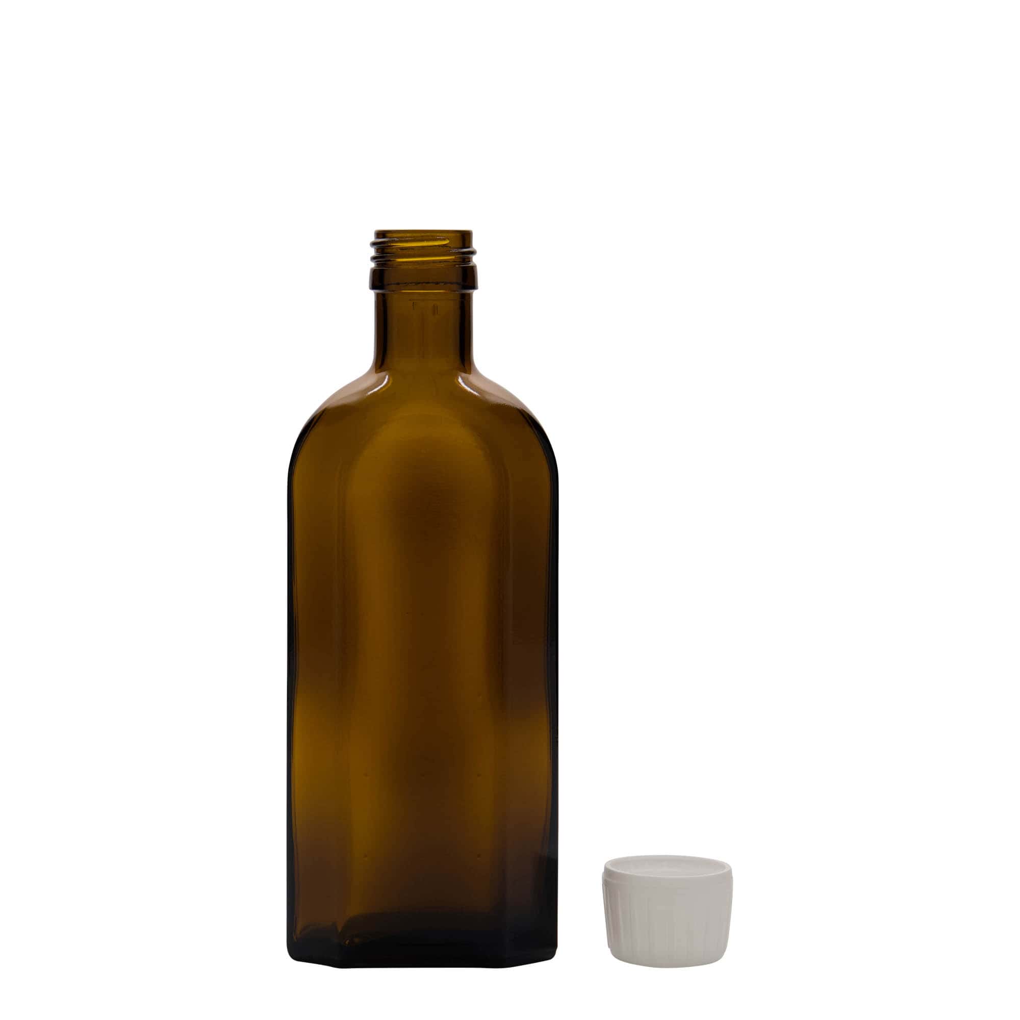 250 ml lékovka Meplat, oválná, sklo, hnědá, hrdlo: PP 28