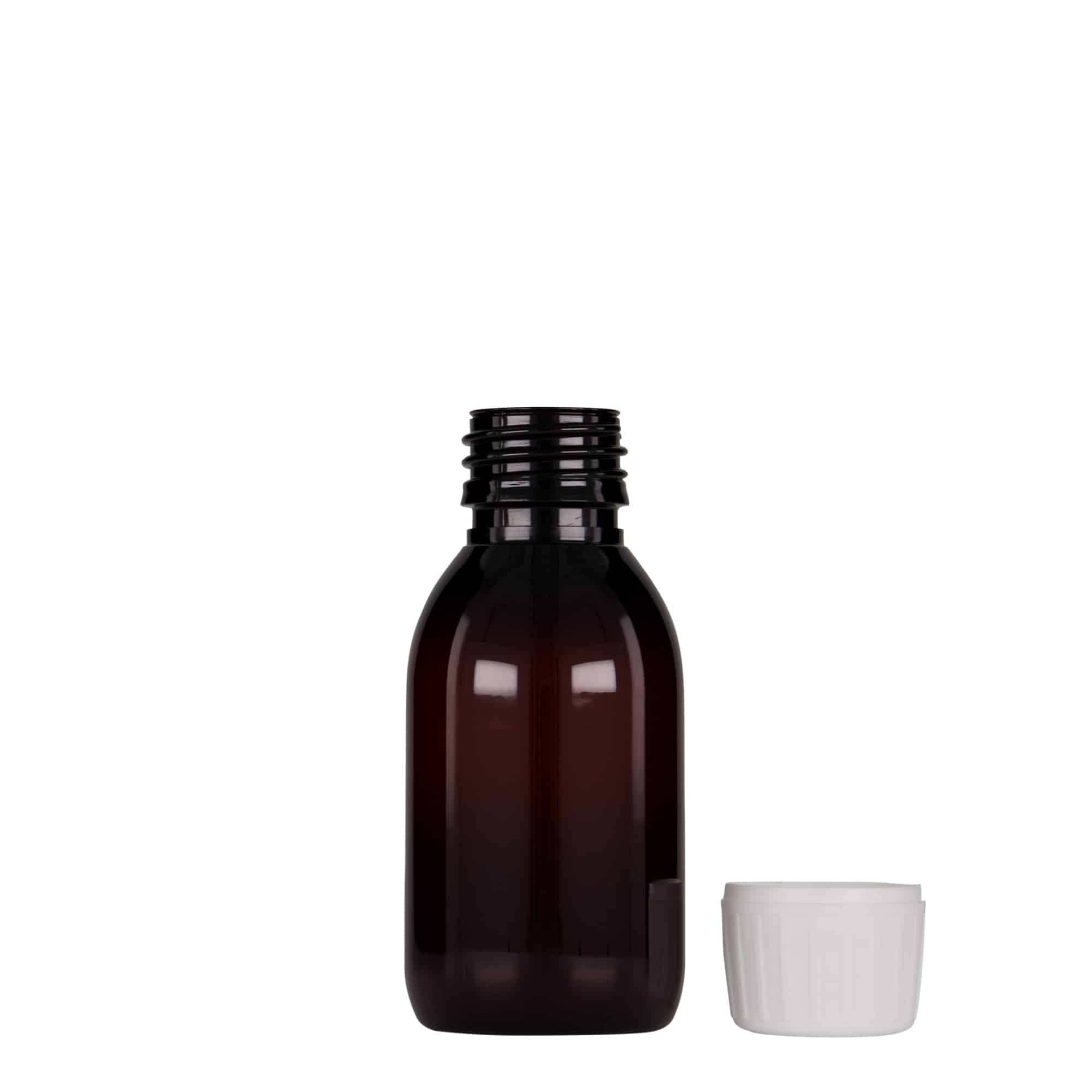 Lékovka PET 100 ml, hnědá, plast, ústí: PP 28