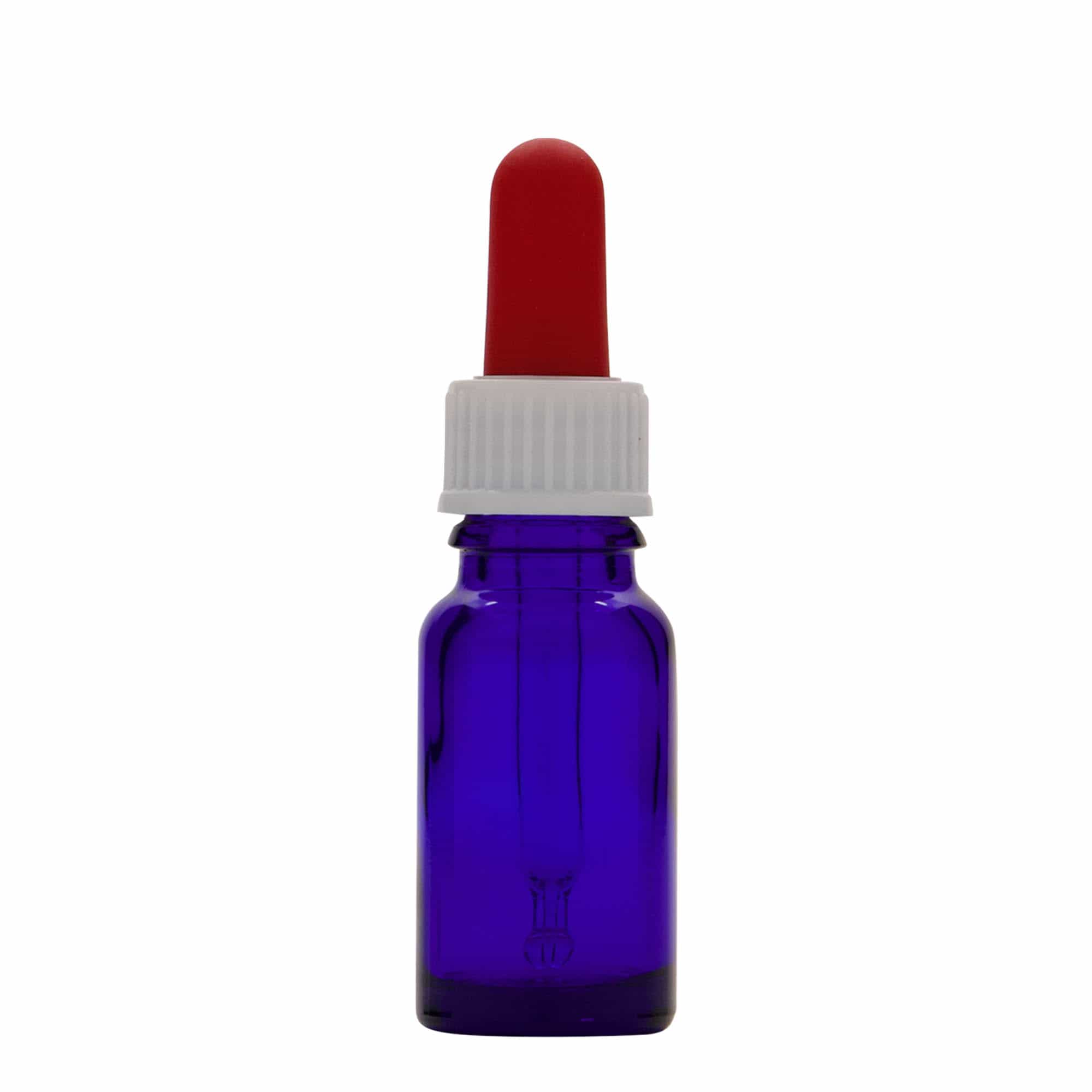 Lahvička na léky s pipetou 10 ml, sklo, královská modř - červená, ústí: DIN 18 Lahvička na léky s pipetou 10 ml, sklo, královská modř - červená, ústí: DIN 18