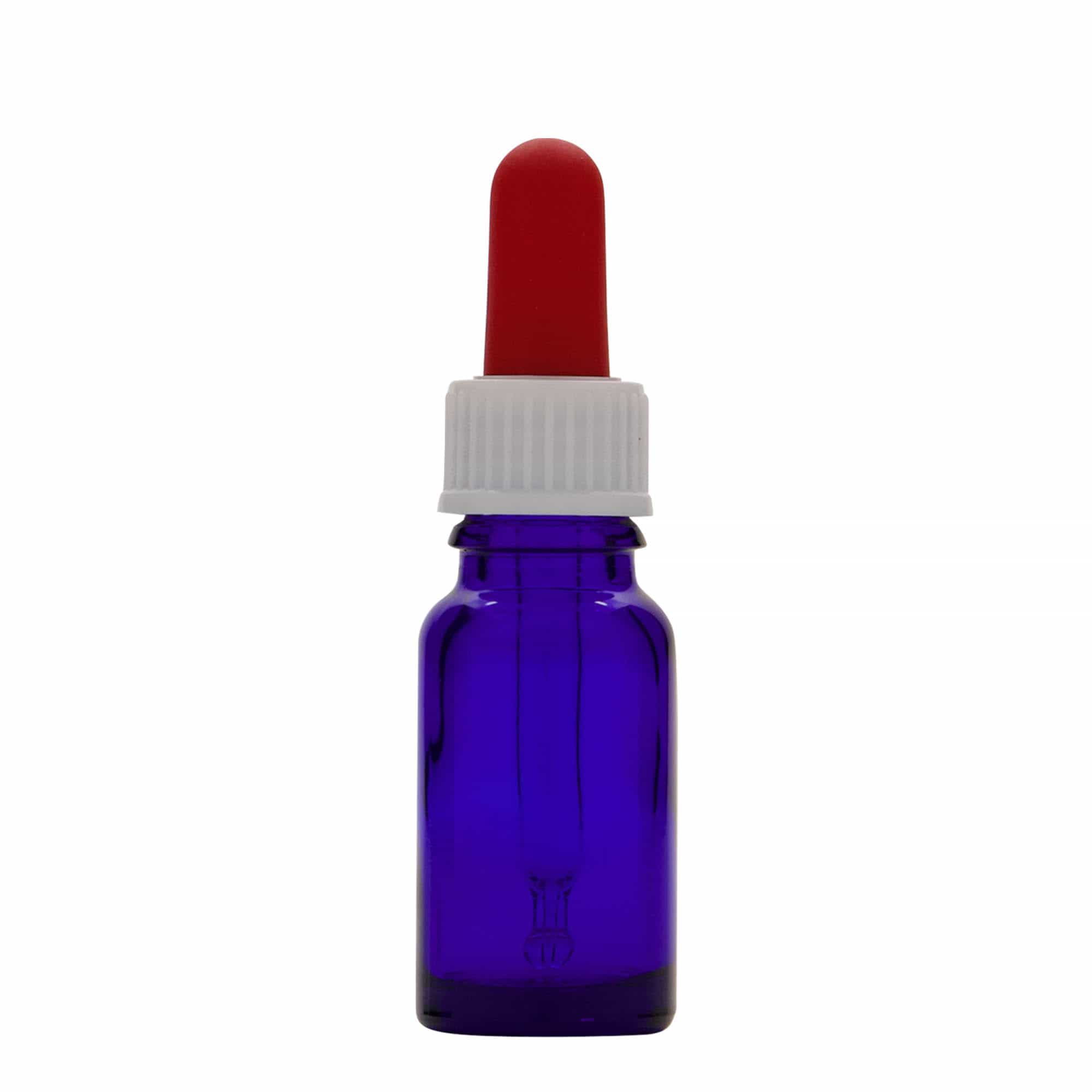 10 ml kapátková lahvička lékařská, sklo, královská modrá-červená, hrdlo: DIN 18
