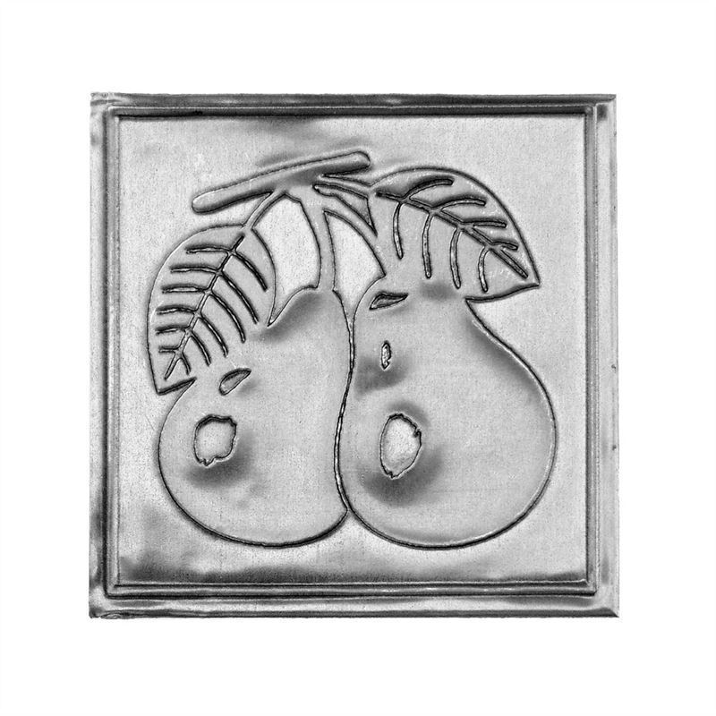 Cínový štítek 'Hruška', čtvercový, kov, stříbrný