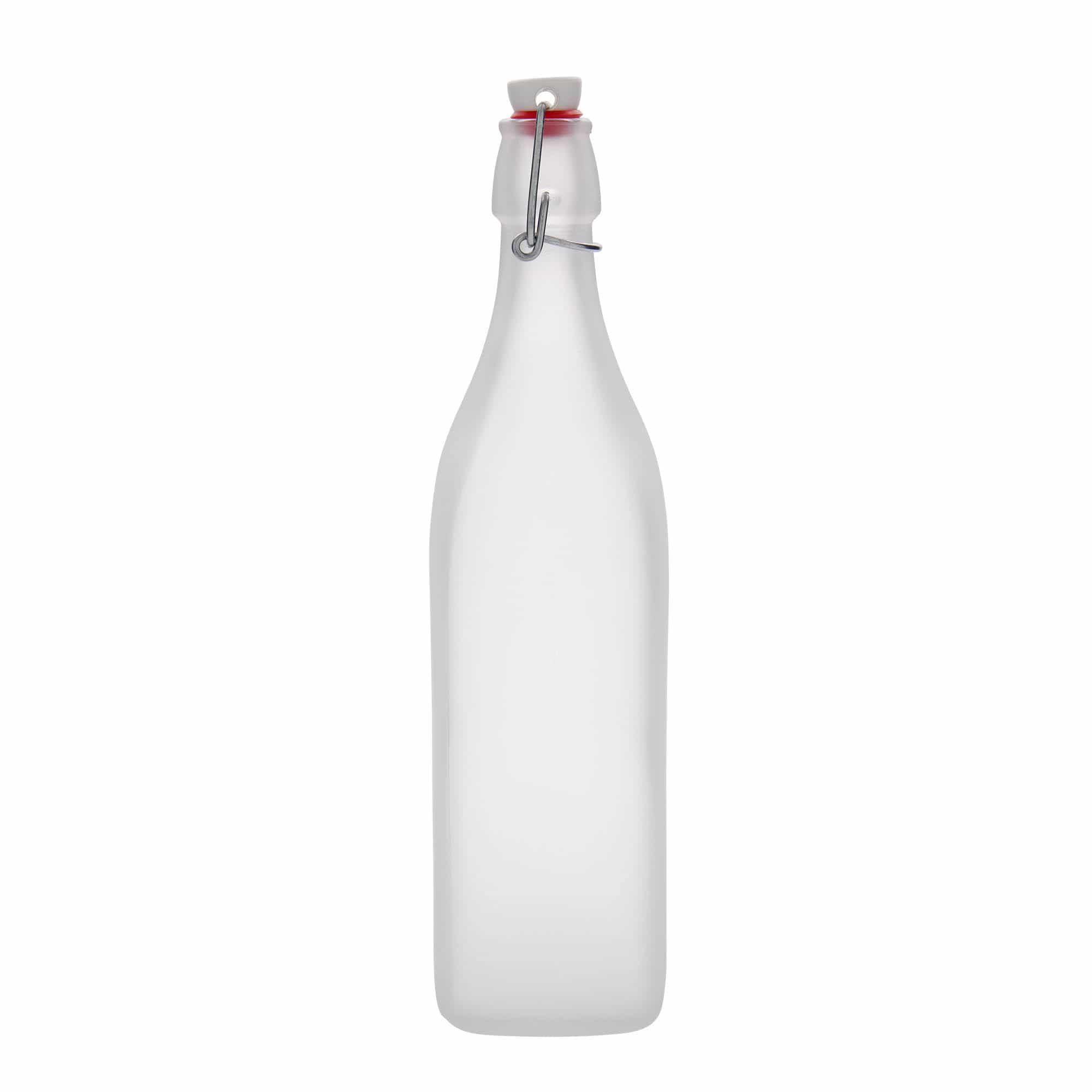Skleněná lahev 1000 ml , 'Swing', čtvercová, bílá, uzávěr: třmenový uzávěr