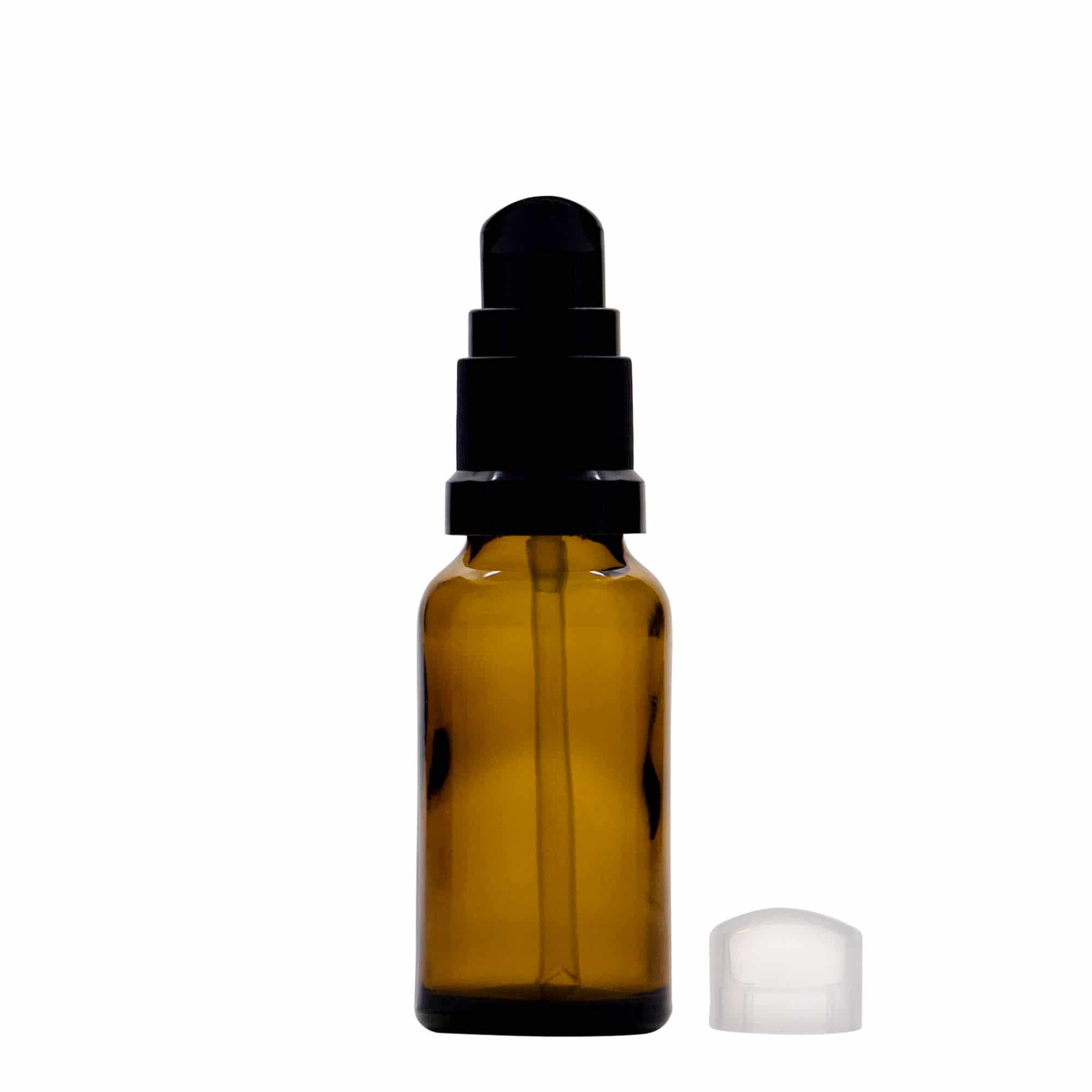 Lékovka s pumpičkou 20 ml, sklo, hnědá, ústí: DIN 18