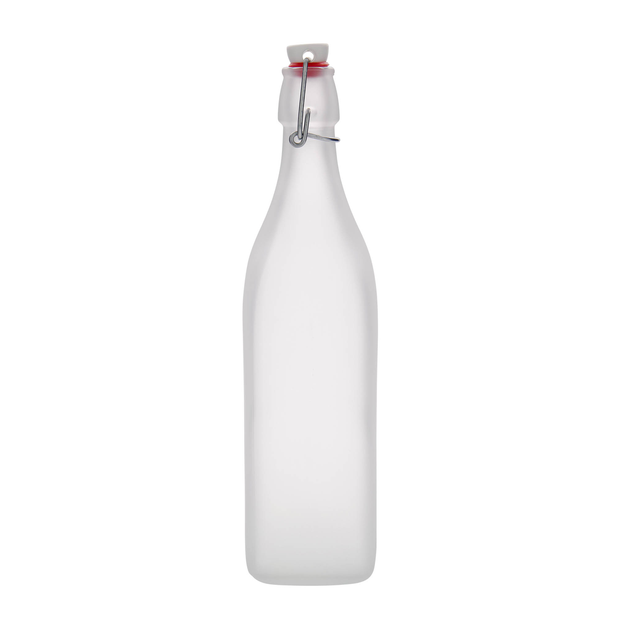 1.000 ml skleněná láhev 'Swing, čtvercová, matná, hrdlo: závěsný uzávěr 1.000 ml skleněná láhev 'Swing, čtvercová, matná, hrdlo: závěsný uzávěr