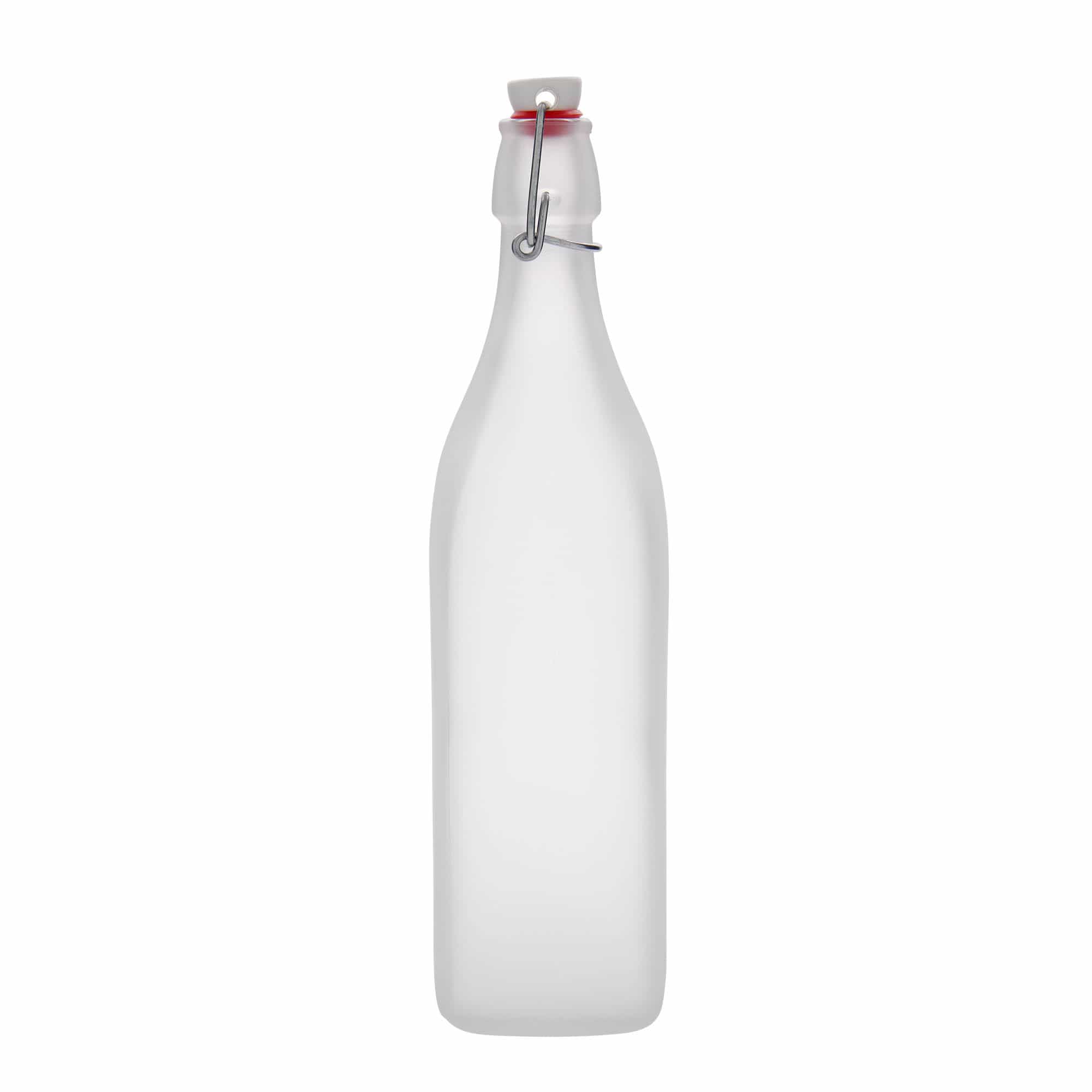1.000 ml skleněná láhev „Swing, čtvercová, matná, hrdlo: závěsný uzávěr