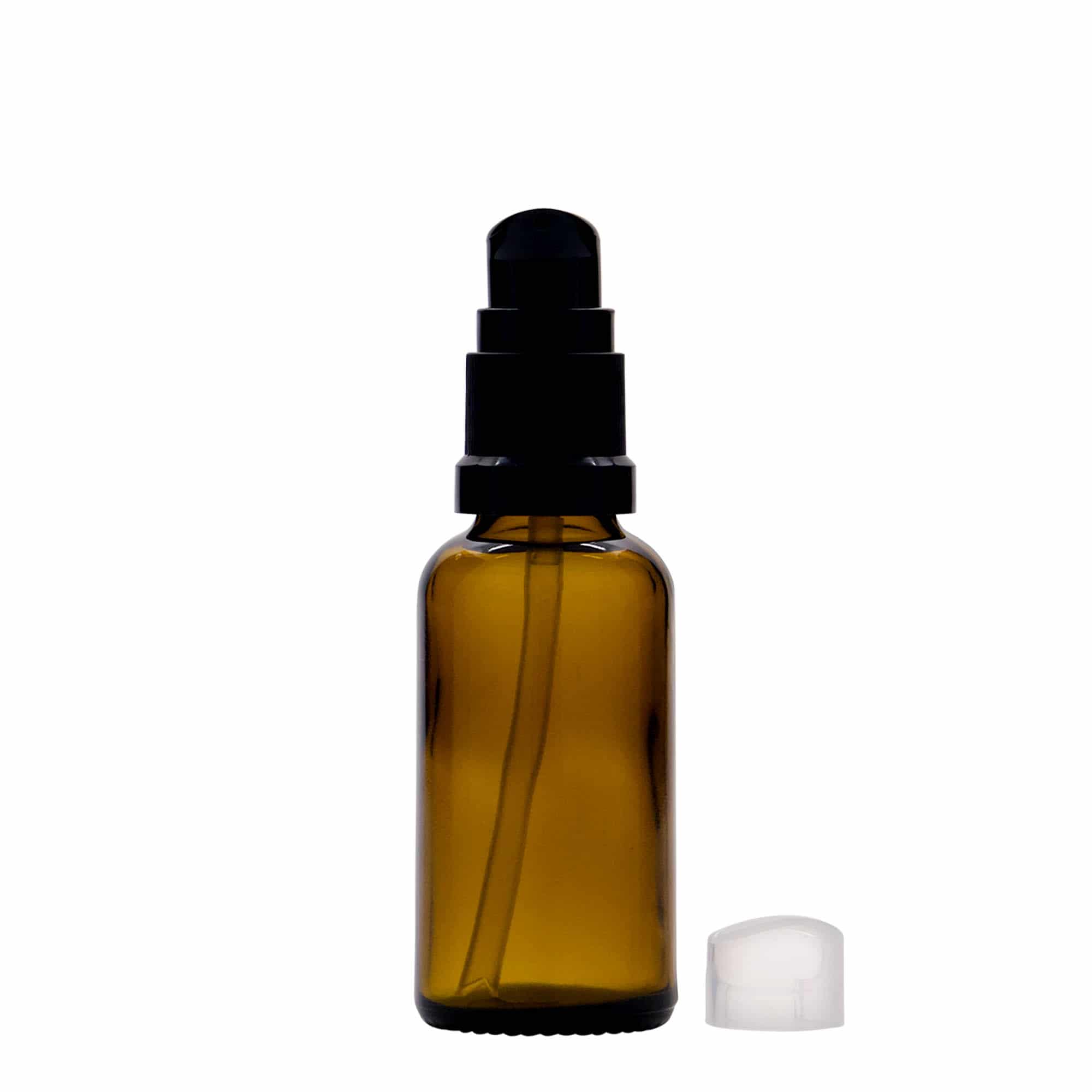 Lékovka s pumpičkou 30 ml, sklo, hnědá, ústí: DIN 18