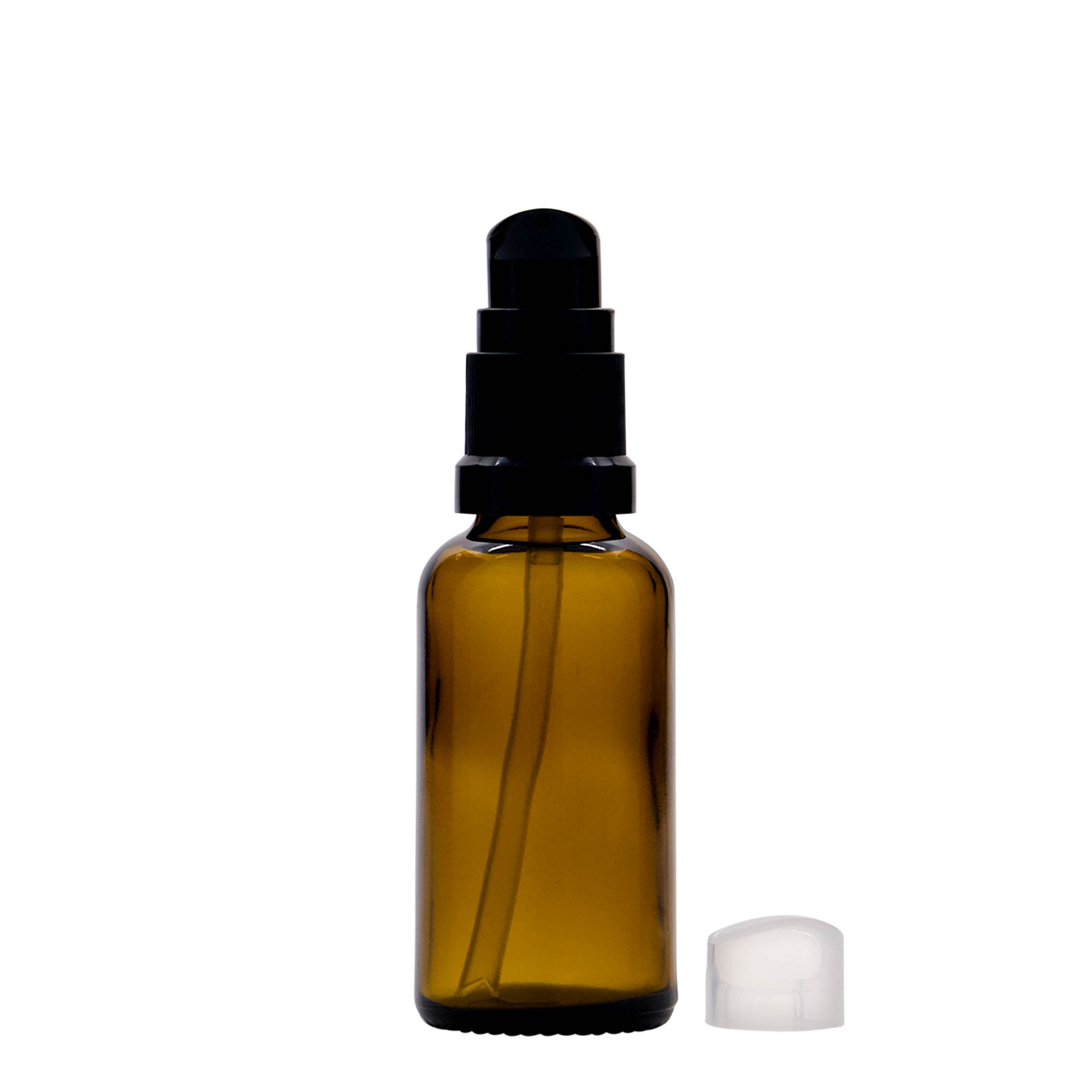 30 ml lékovka s dávkovačem na lotion, sklo, hnědá, hrdlo: DIN 18