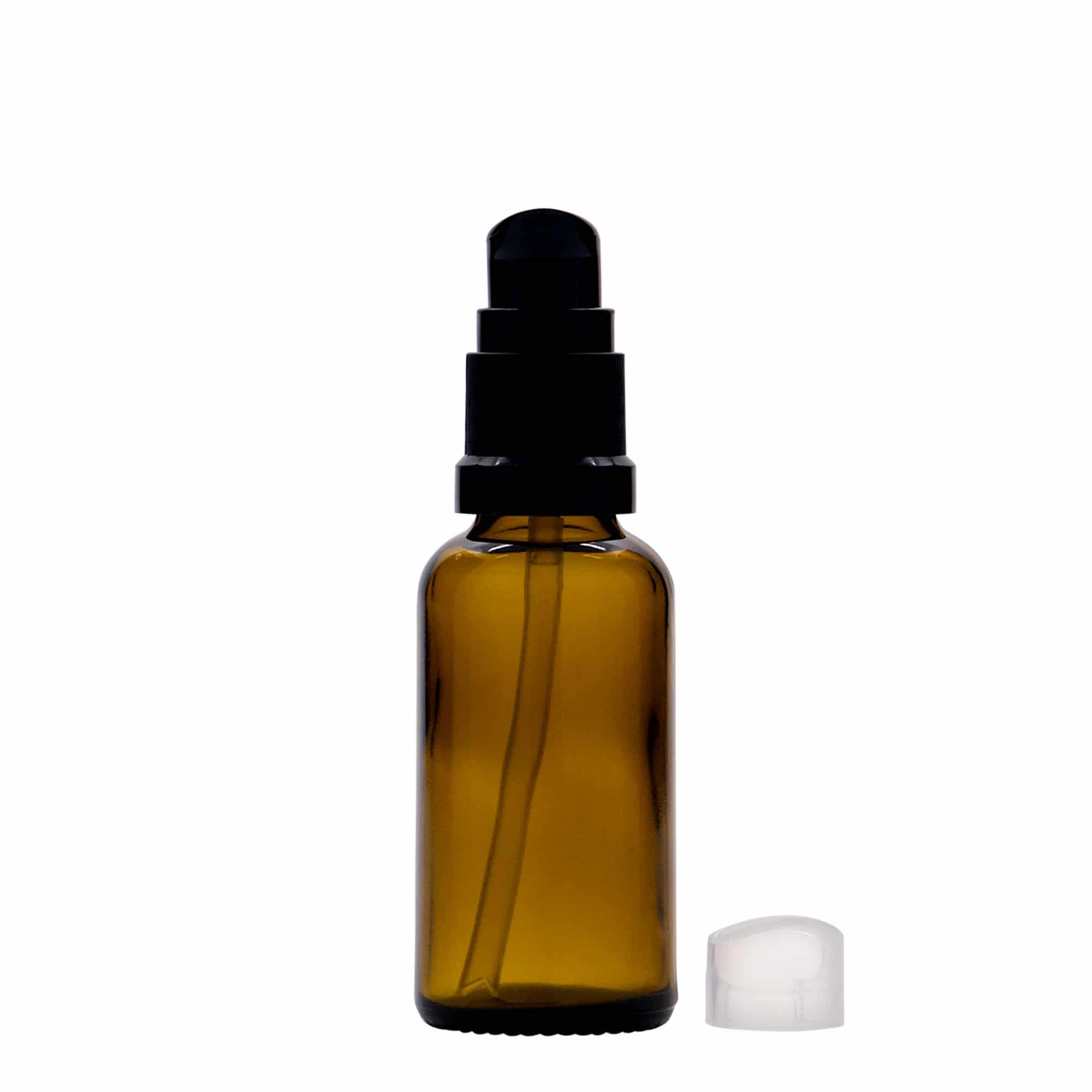 30 ml lékovka s dávkovačem na lotion, sklo, hnědá, hrdlo: DIN 18