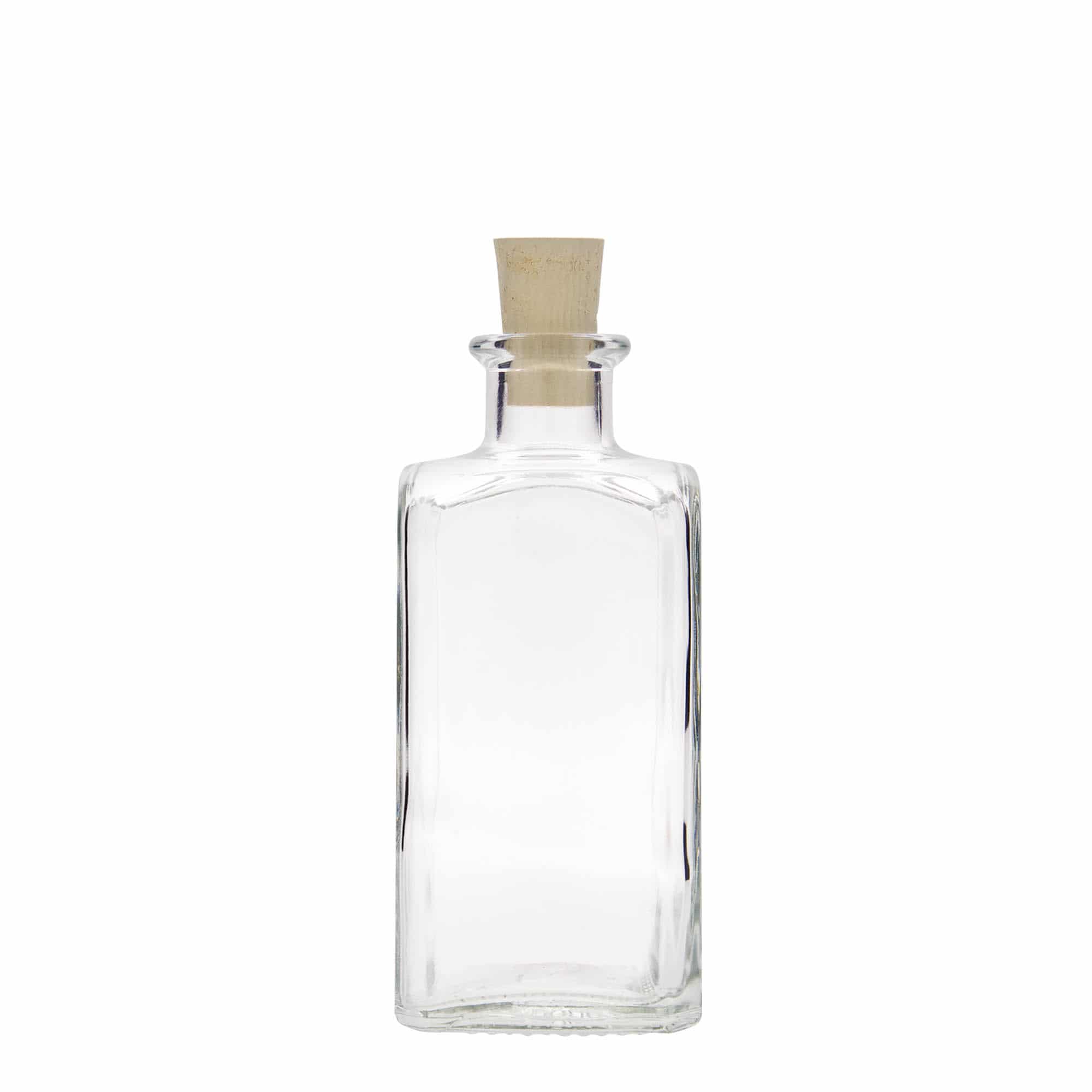 Skleněná lahev 250 ml lékárenská Carré, hranatá, uzávěr: korek