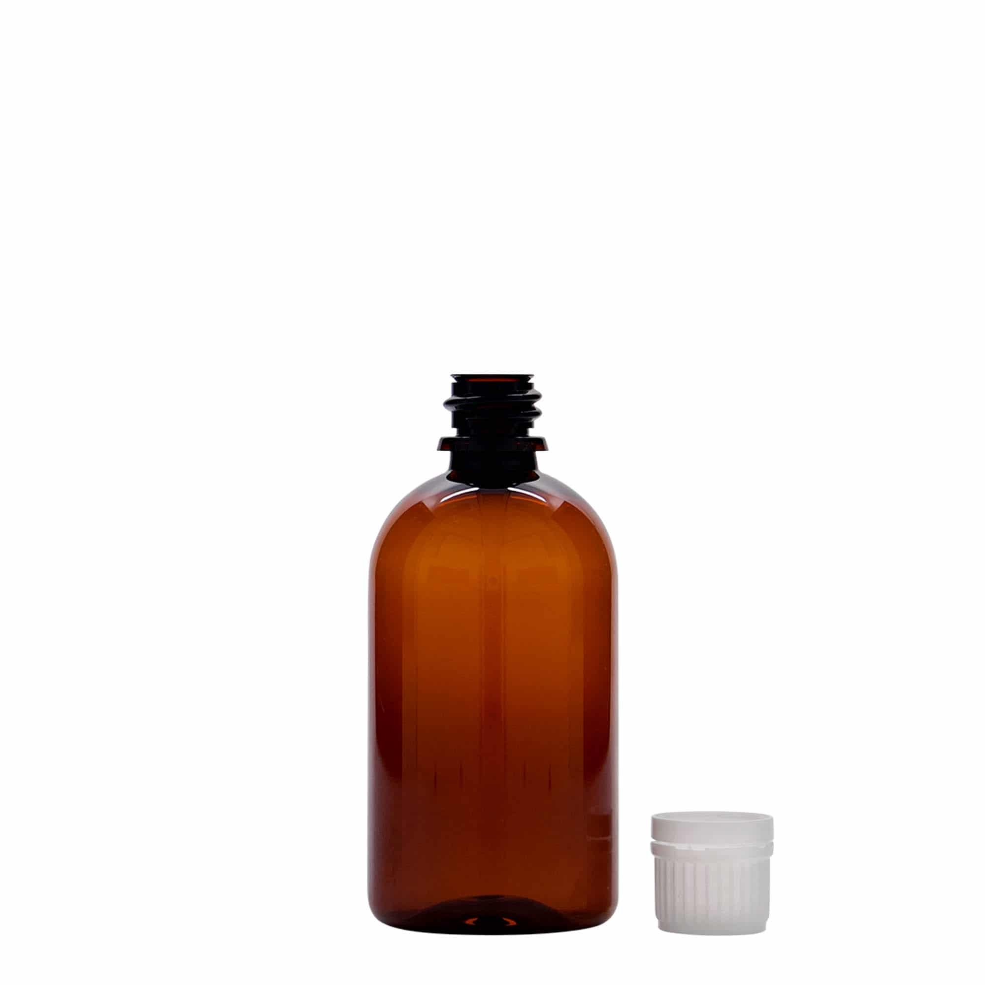 100 ml PET-lékovka „Easy Living“, hnědá, plast, hrdlo: DIN 18