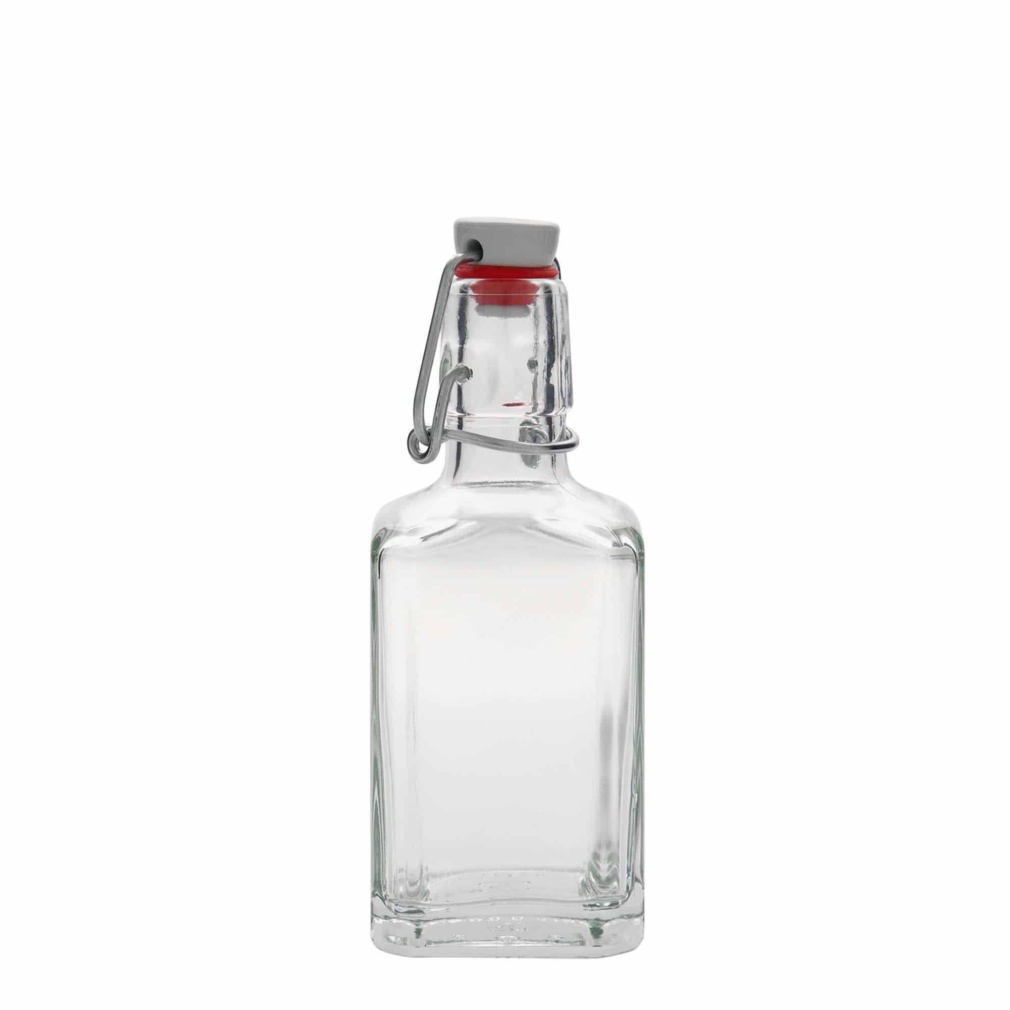 250 ml skleněná láhev 'Rialto', čtvercová, hrdlo: závěsný uzávěr