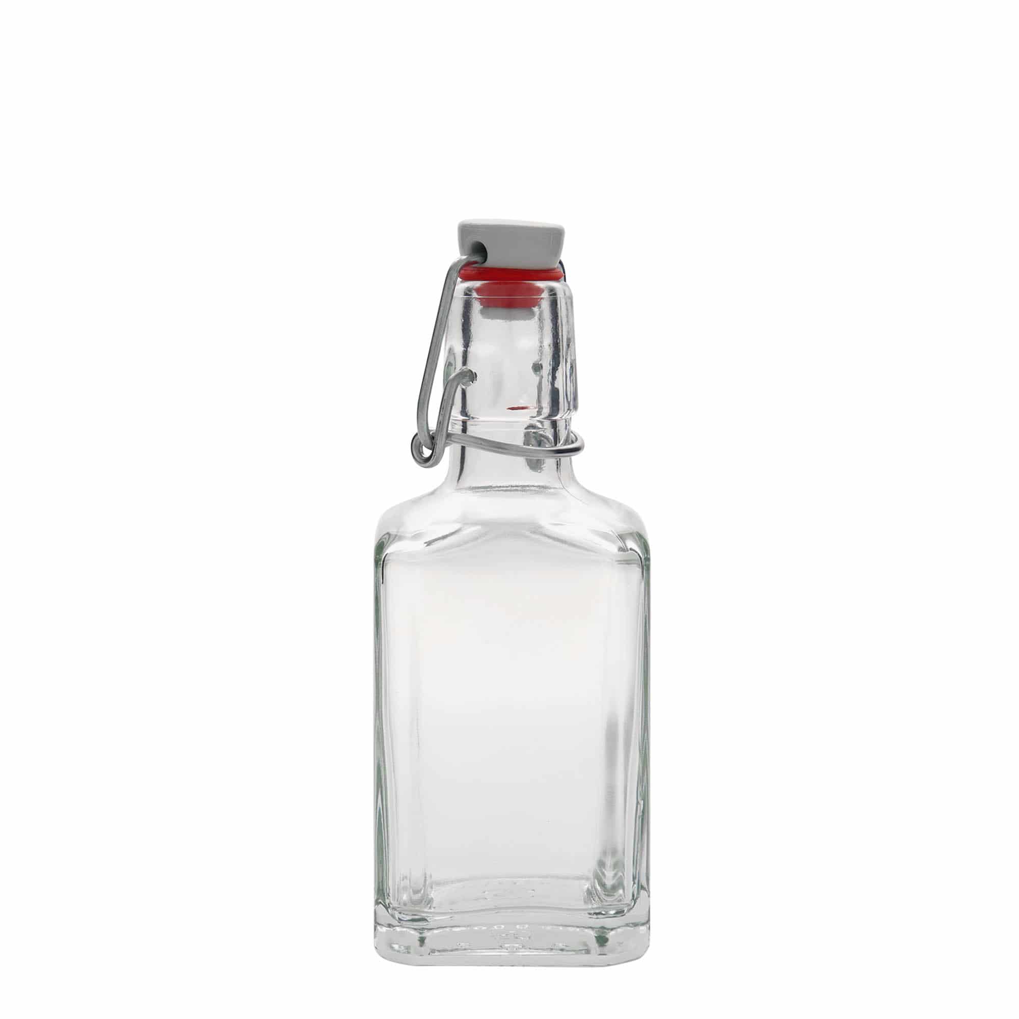 250 ml skleněná láhev 'Rialto', čtvercová, hrdlo: závěsný uzávěr