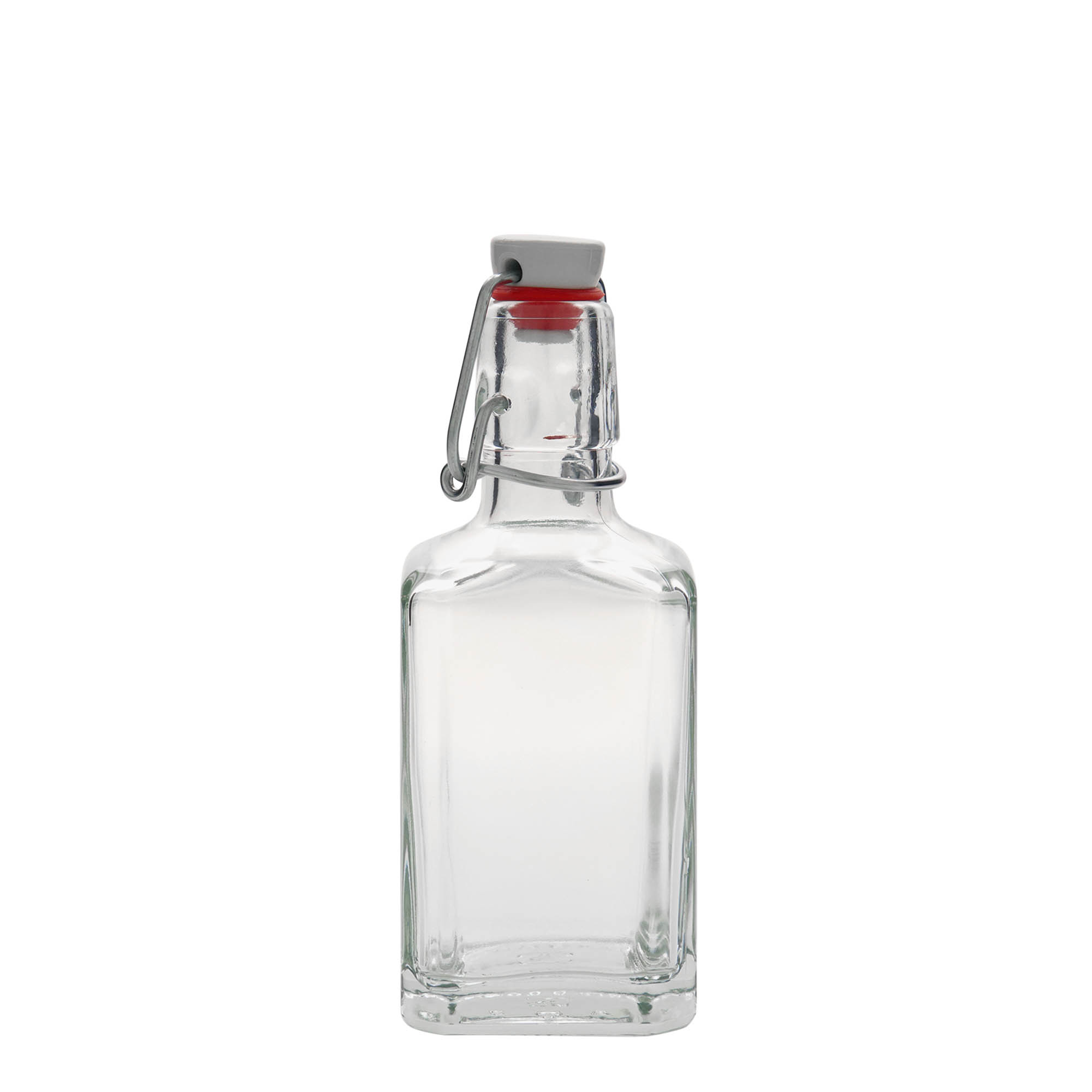 250 ml skleněná láhev „Rialto“, čtvercová, hrdlo: závěsný uzávěr