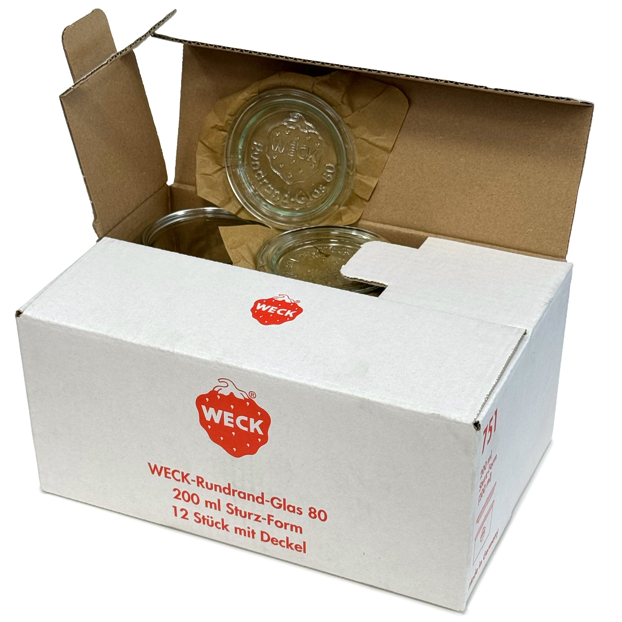12x 200 ml WECK zavařovací sklenice se skleněným víčkem RR 80