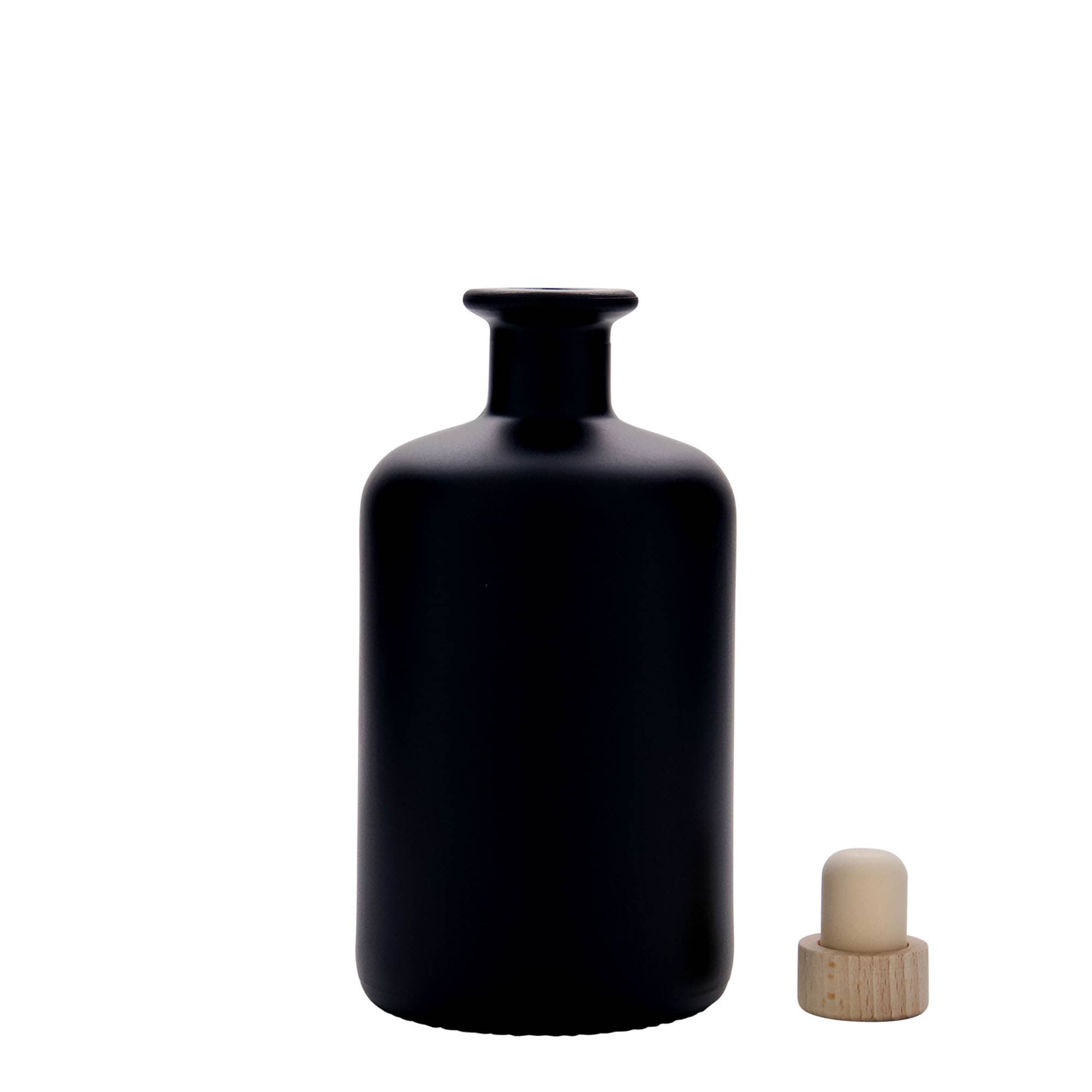 500 ml skleněná láhev lékárníka, černá, hrdlo: korek