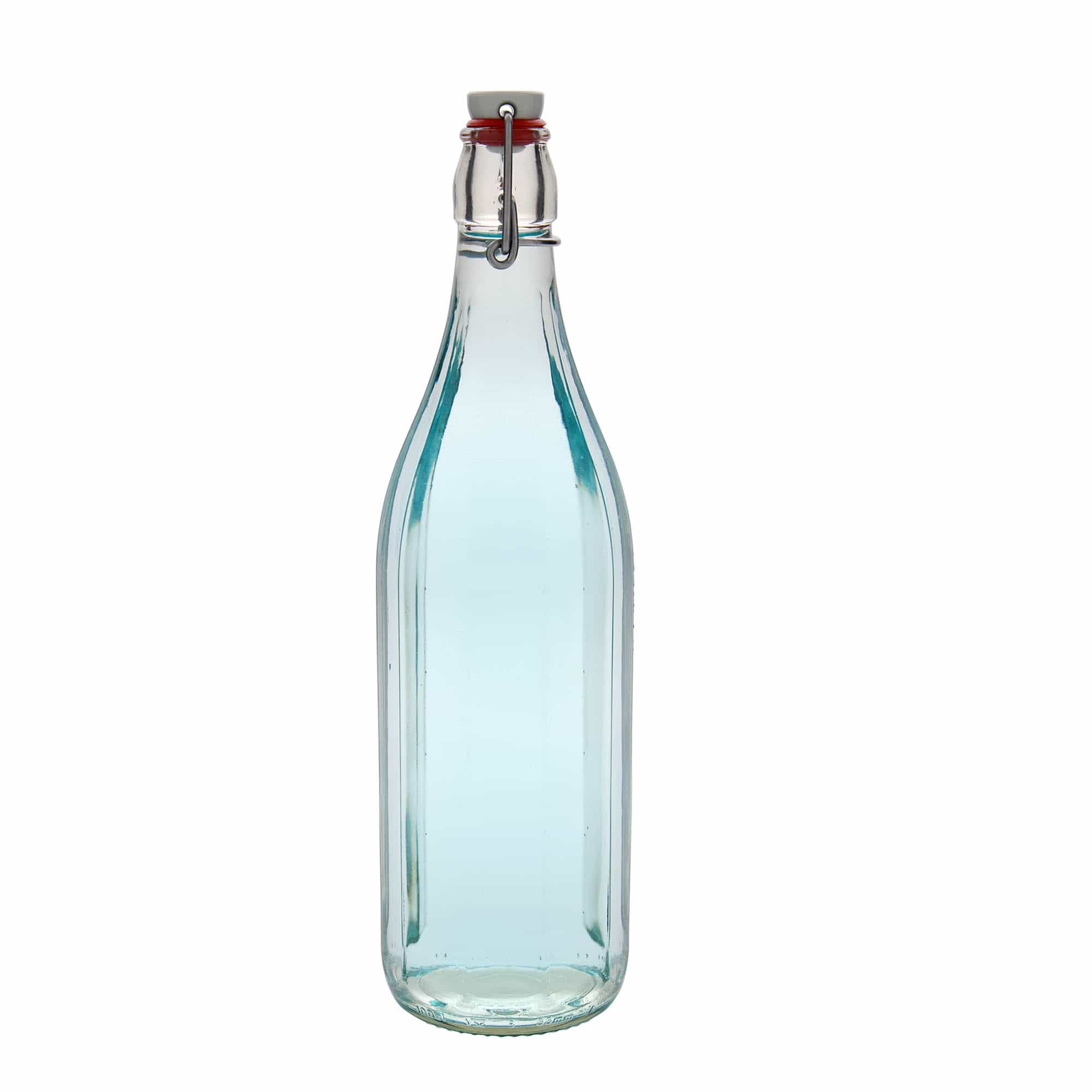 1.000 ml skleněná láhev „Bravo“, desetiboká, hrdlo: uzávěr s pákou