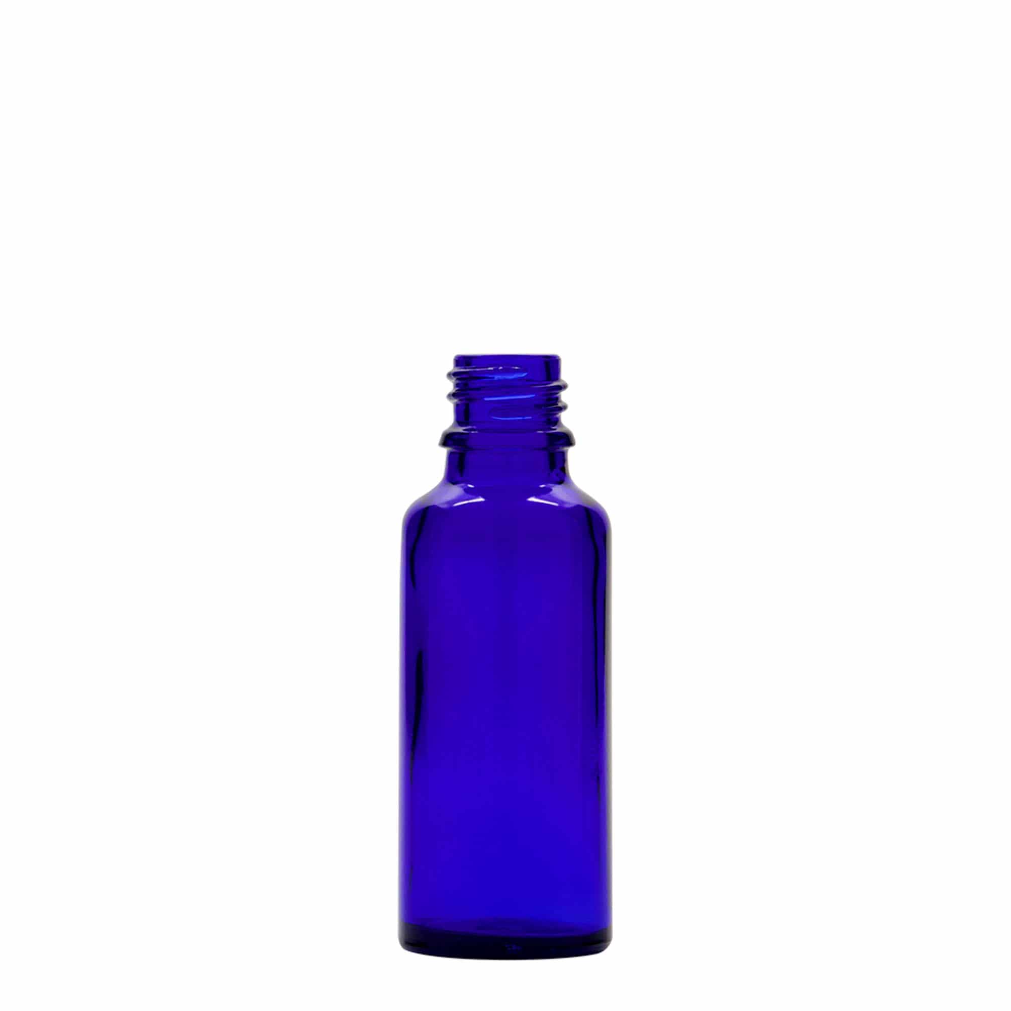 Lahvička na léky s pipetou 30 ml, sklo, královská modř - červená, ústí: DIN 18