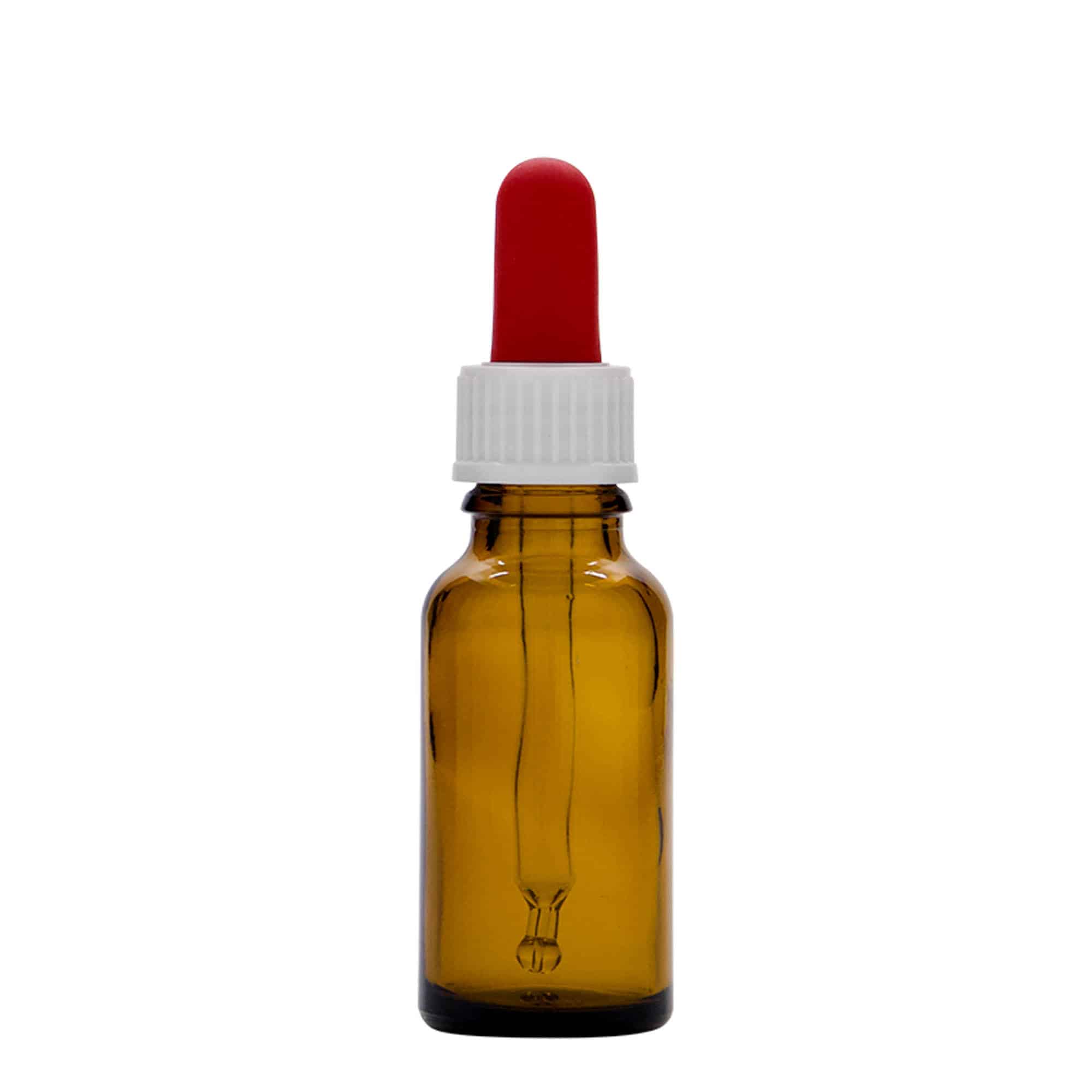 Lahvička na léky s pipetou 20 ml, sklo, hnědá, ústí: DIN 18