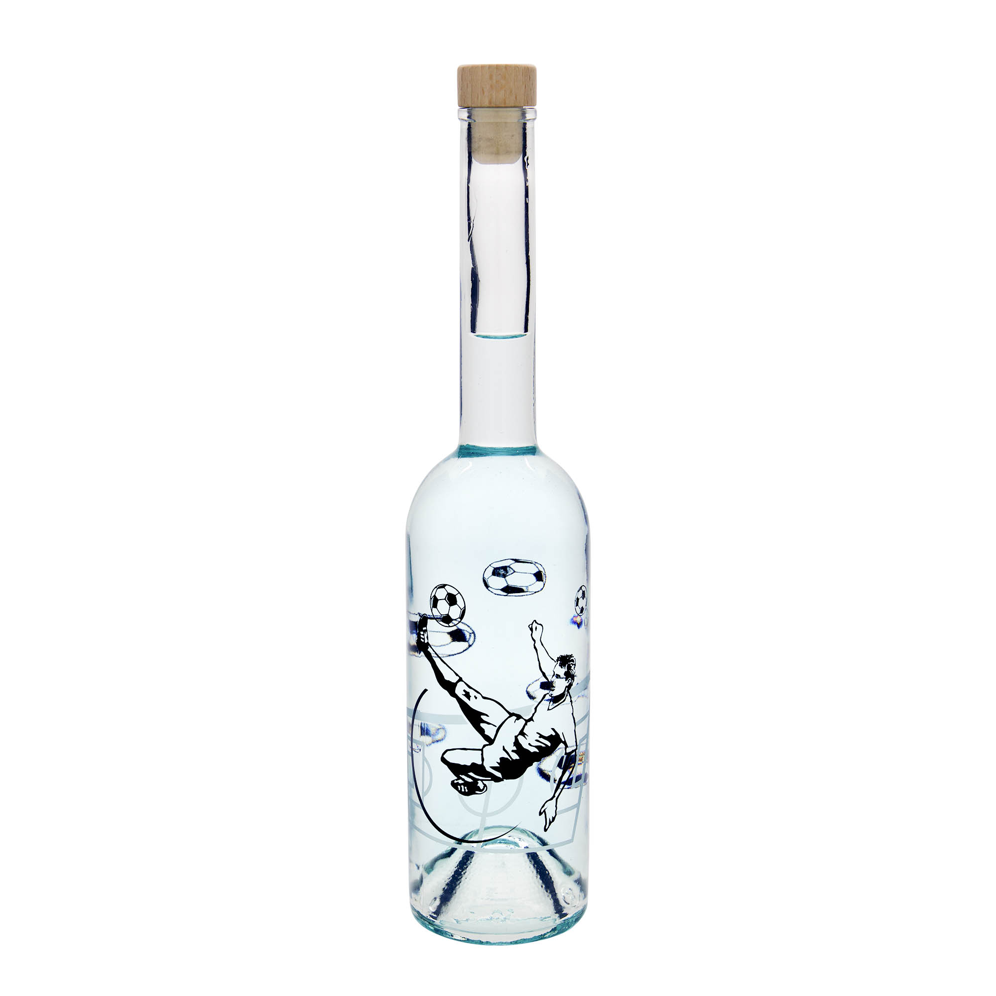 500 ml skleněná láhev 'Opera', motiv: fotbalista, hrdlo: korek
