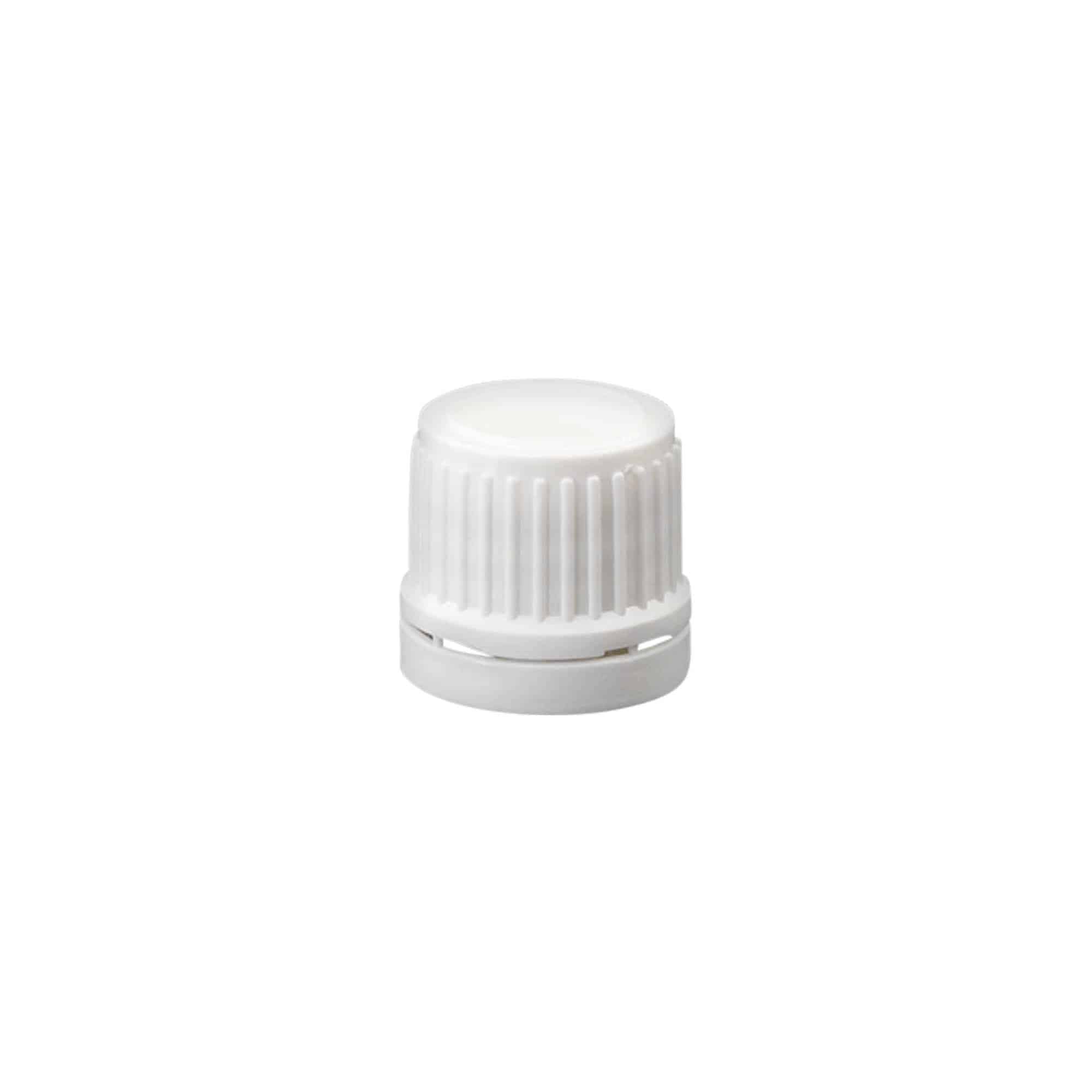Šroubovací uzávěr s trhacím kroužkem, plast PE, bílý, pro ústí: DIN 18