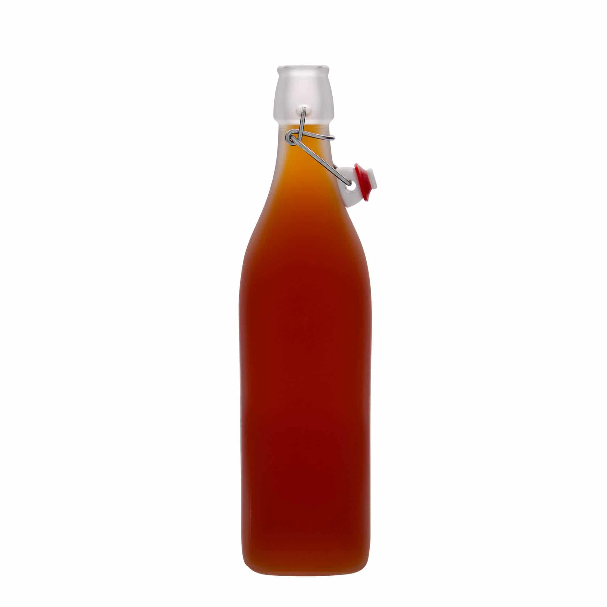 Skleněná lahev 1000 ml , 'Swing', čtvercová, bílá, uzávěr: třmenový uzávěr
