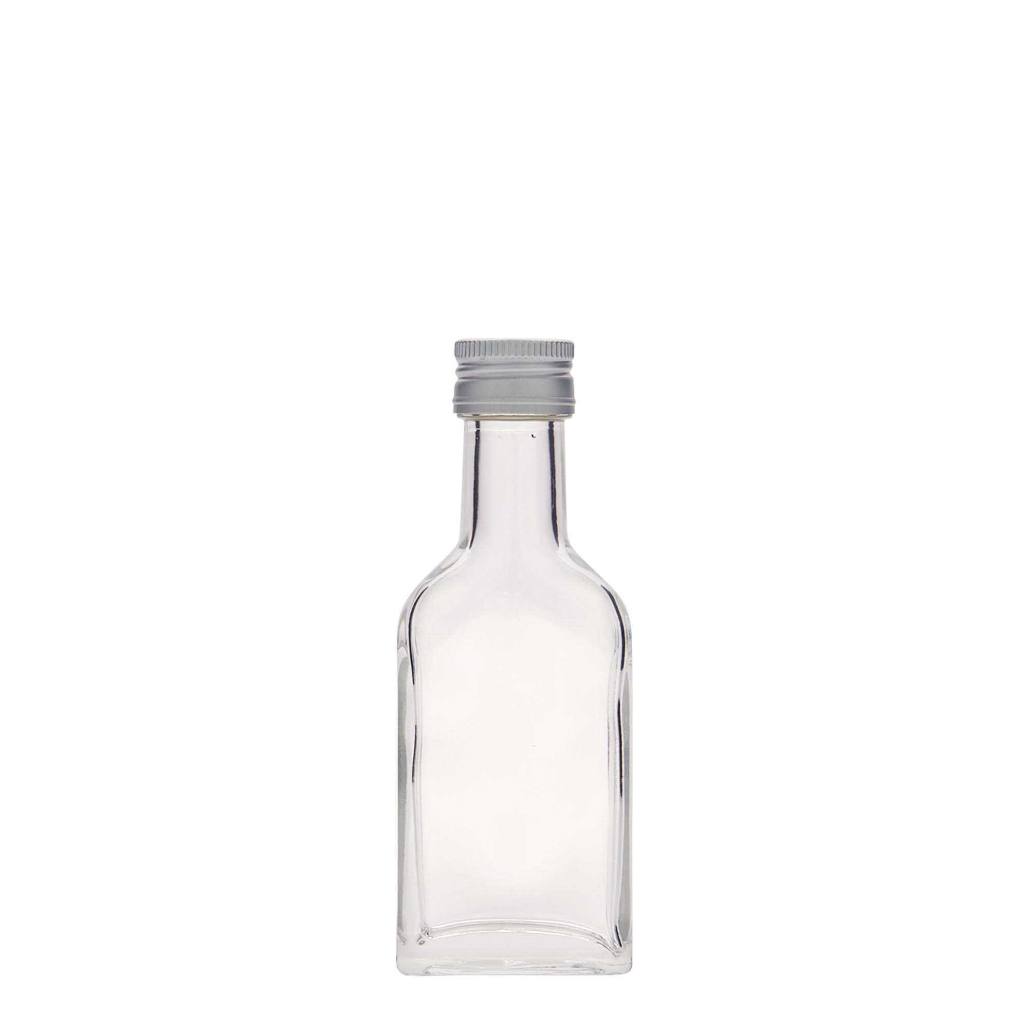 40 ml kapesní lahvička s dlouhým hrdlem, obdélníková, sklo, hrdlo: PP 22