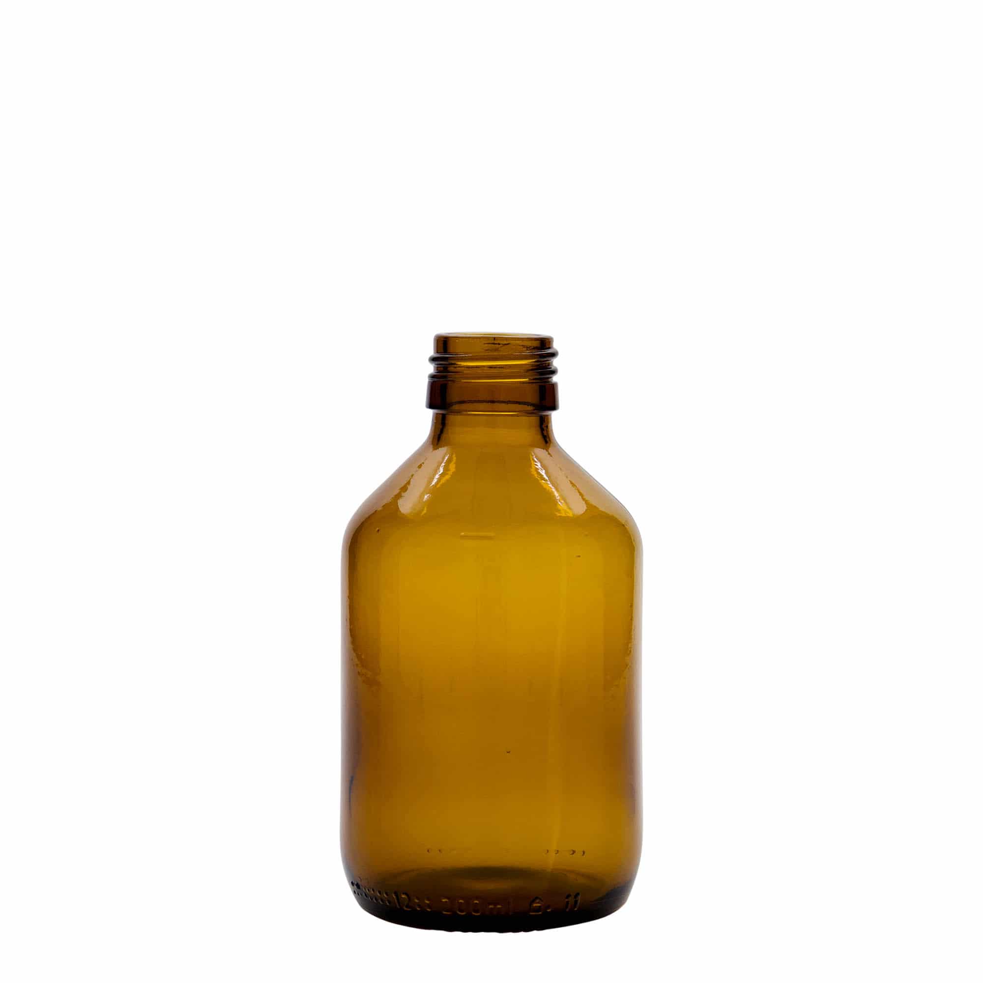 Lékovka 200 ml, hnědá, sklo, ústí: PP 28 Lékovka 200 ml, hnědá, sklo, ústí: PP 28