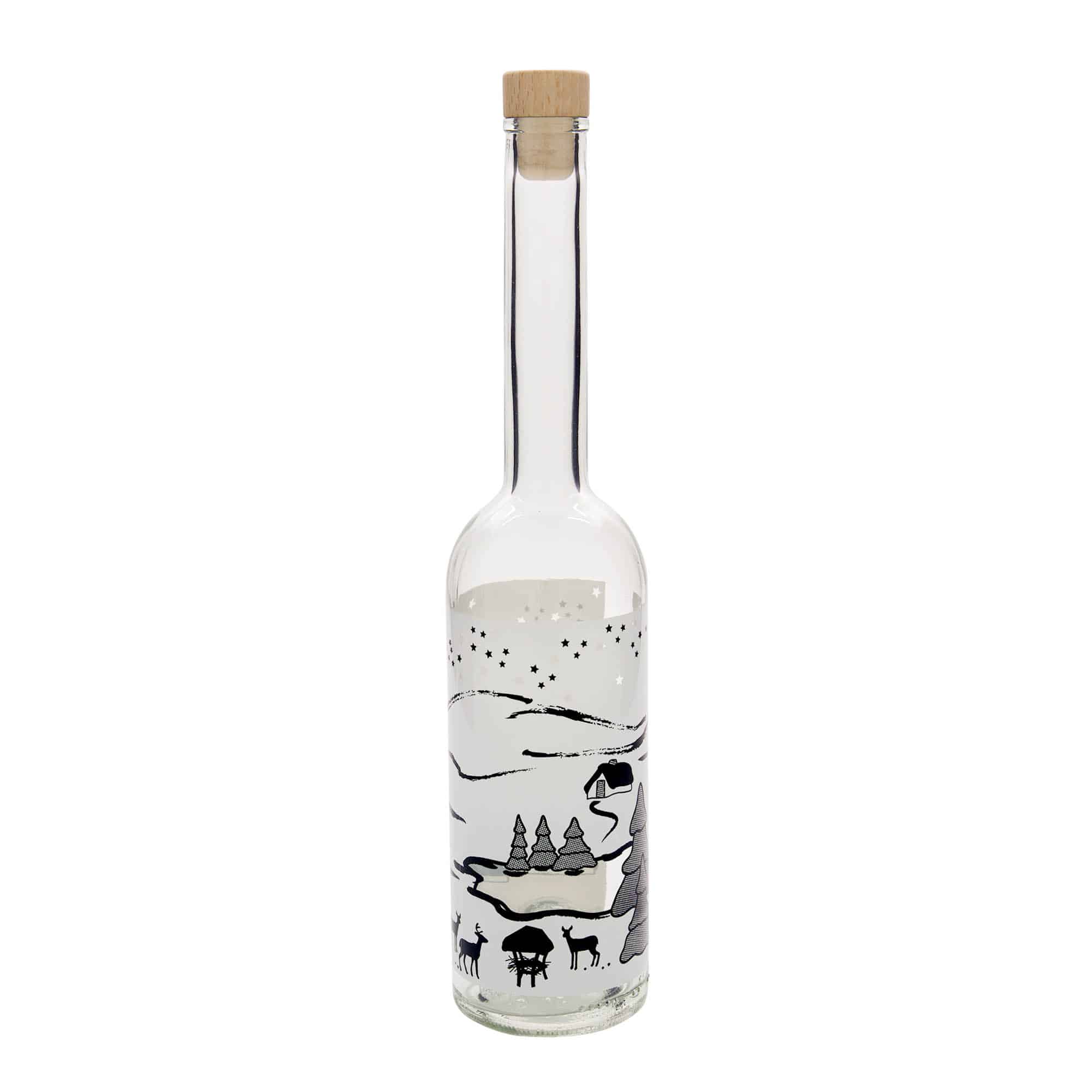 Skleněná lahev 500 ml 'Opera', motiv: Zimní sen - Bianco, uzávěr: korek