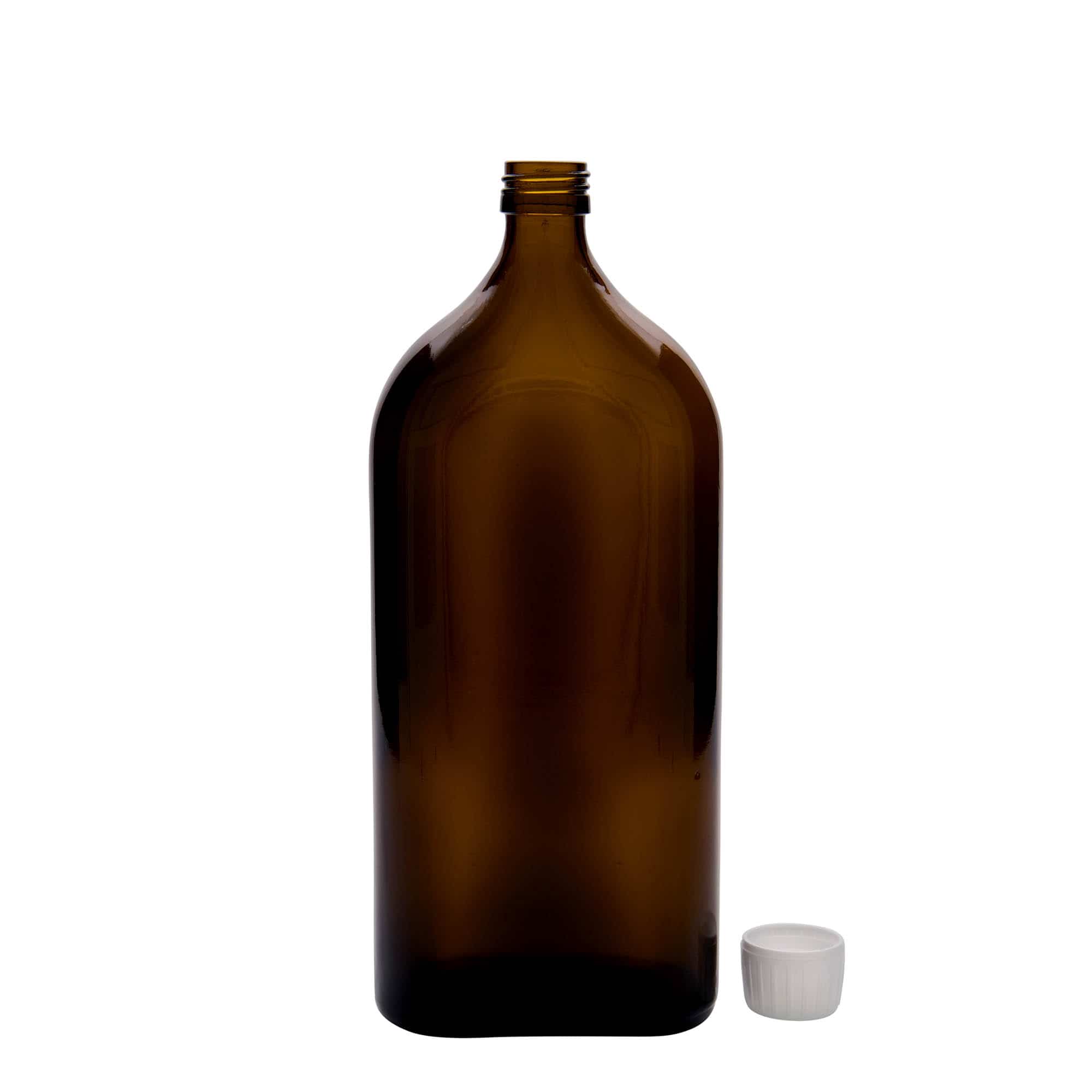 1.000 ml lékovka Meplat, oválná, sklo, hnědá, hrdlo: PP 28