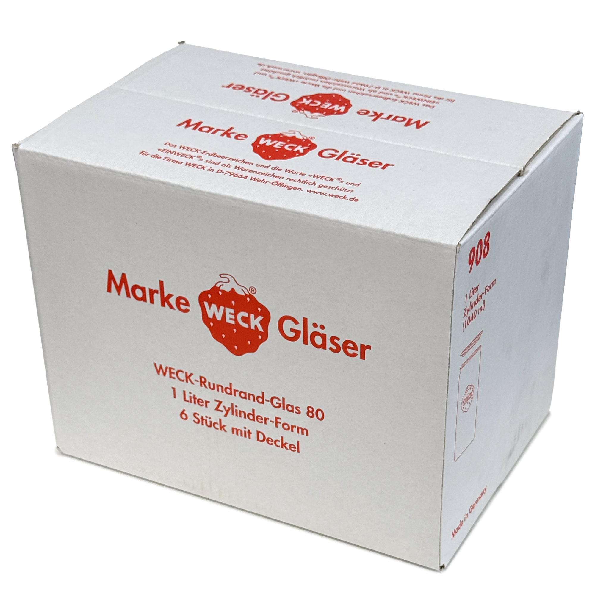 6x 1040 ml WECK válcová sklenice se skleněným víčkem RR 80