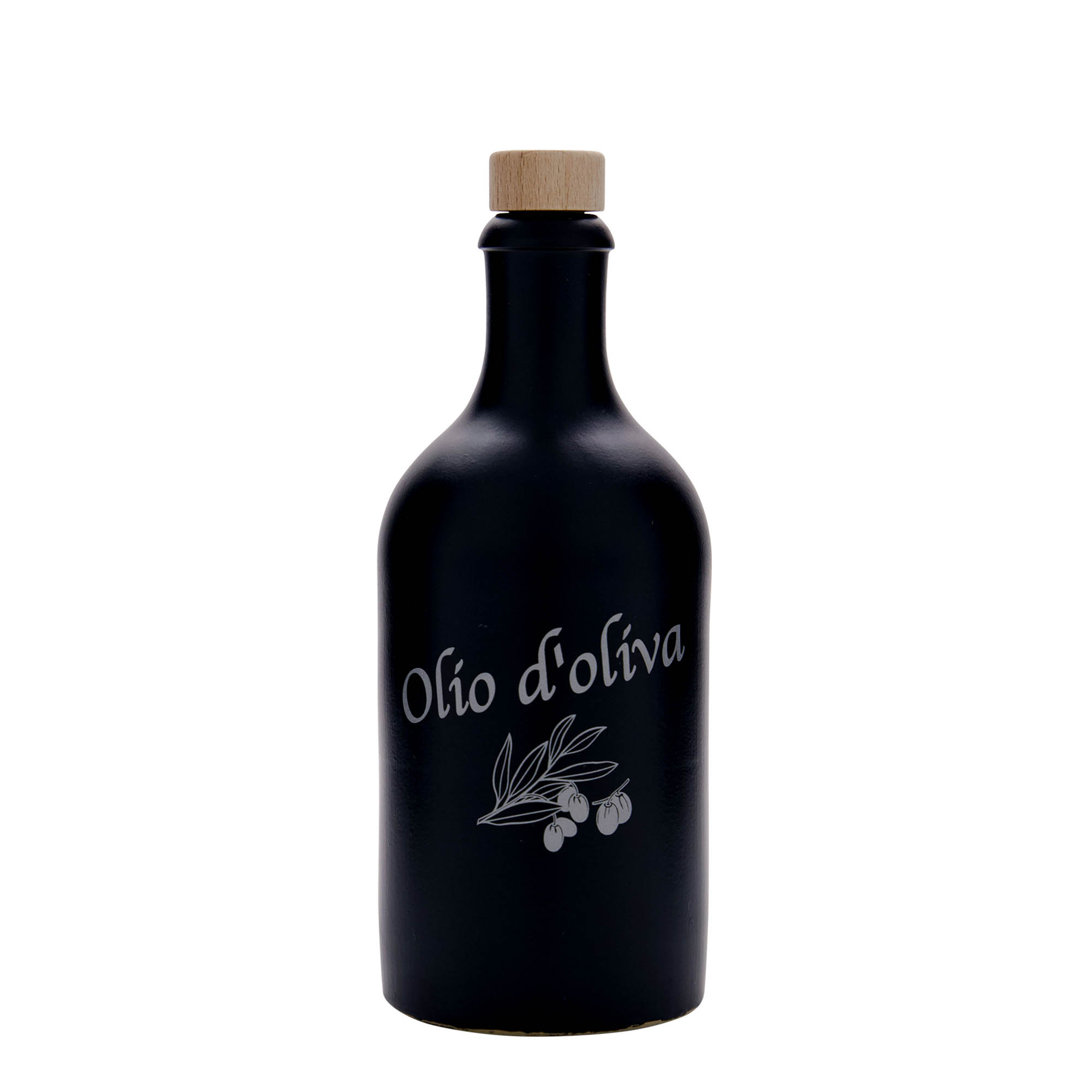 500 ml keramický džbán, motiv: Olio d'Oliva, kamenina, černý, hrdlo: korek