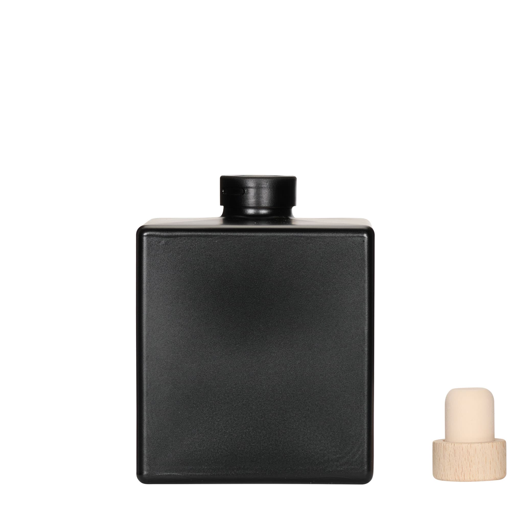 500 ml skleněná láhev 'Cube', čtvercová, černá, hrdlo: korek