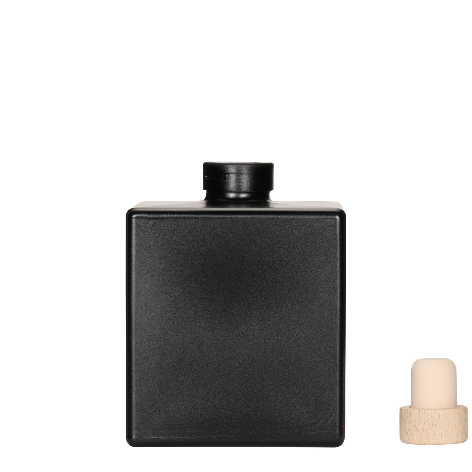 500 ml skleněná láhev „Cube“, čtvercová, černá, hrdlo: korek