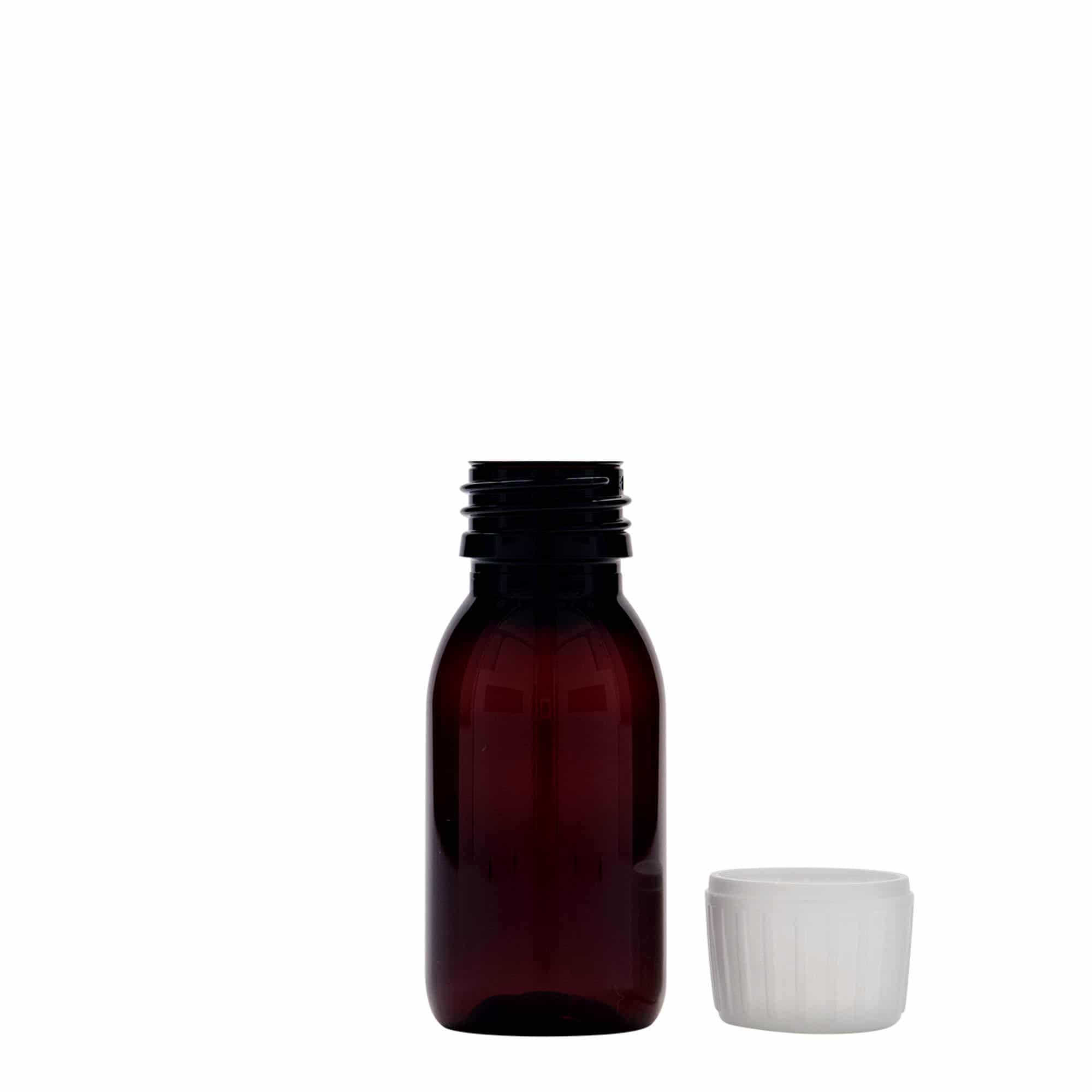 Lékovka PET 60 ml, hnědá, plast, ústí: PP 28