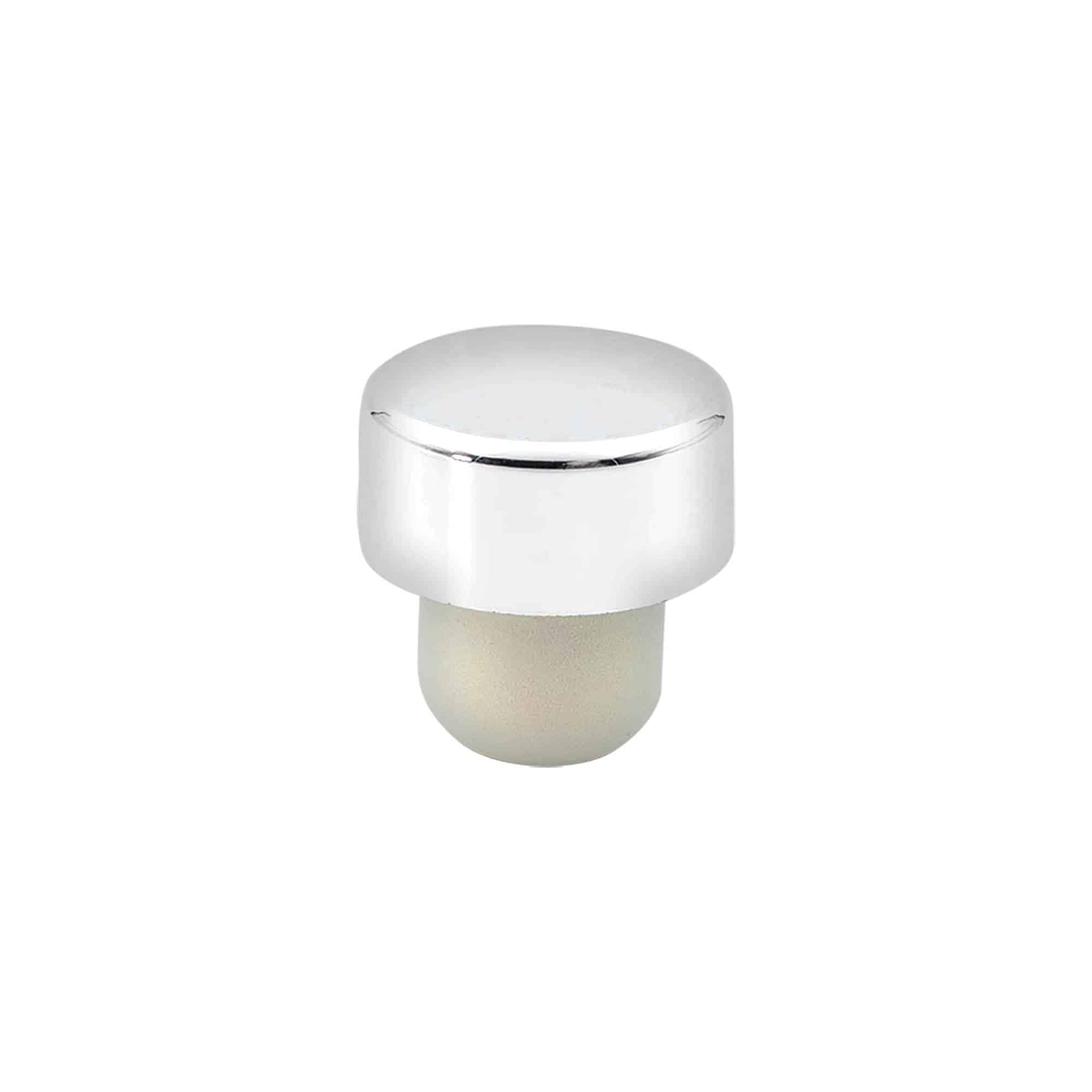 Korek s úchytem 19 mm, plast, stříbrný, pro uzávěr: korek Korek s úchytem 19 mm, plast, stříbrný, pro uzávěr: korek