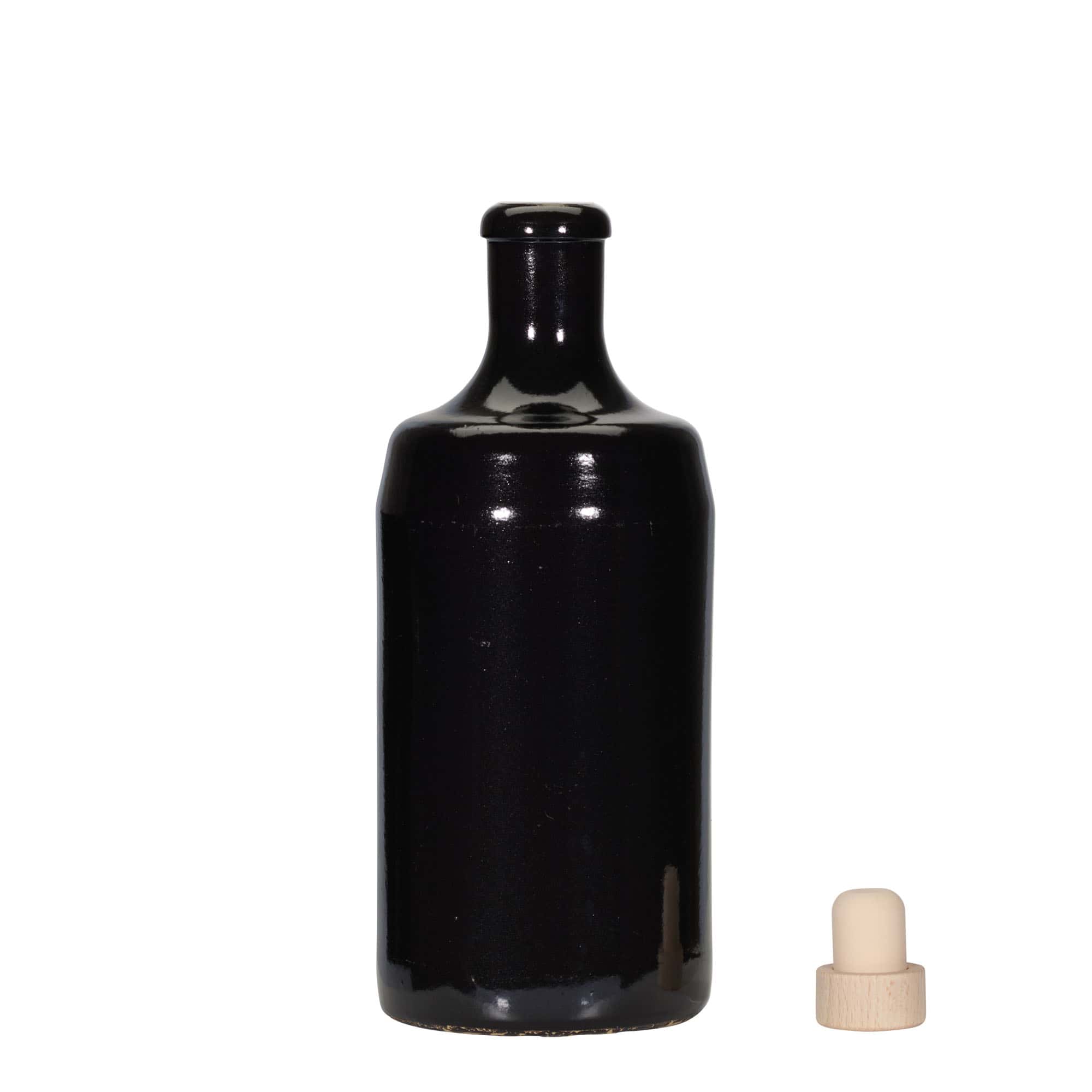 Hliněný džbán 700 ml 'Calvados', keramika, černý, uzávěr: korek
