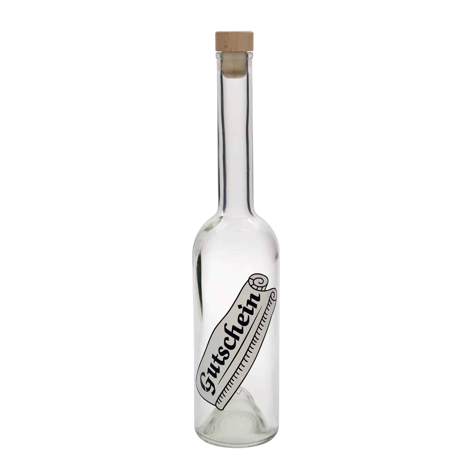 Skleněná lahev 500 ml 'Opera', motiv: Poukázka, uzávěr: korek