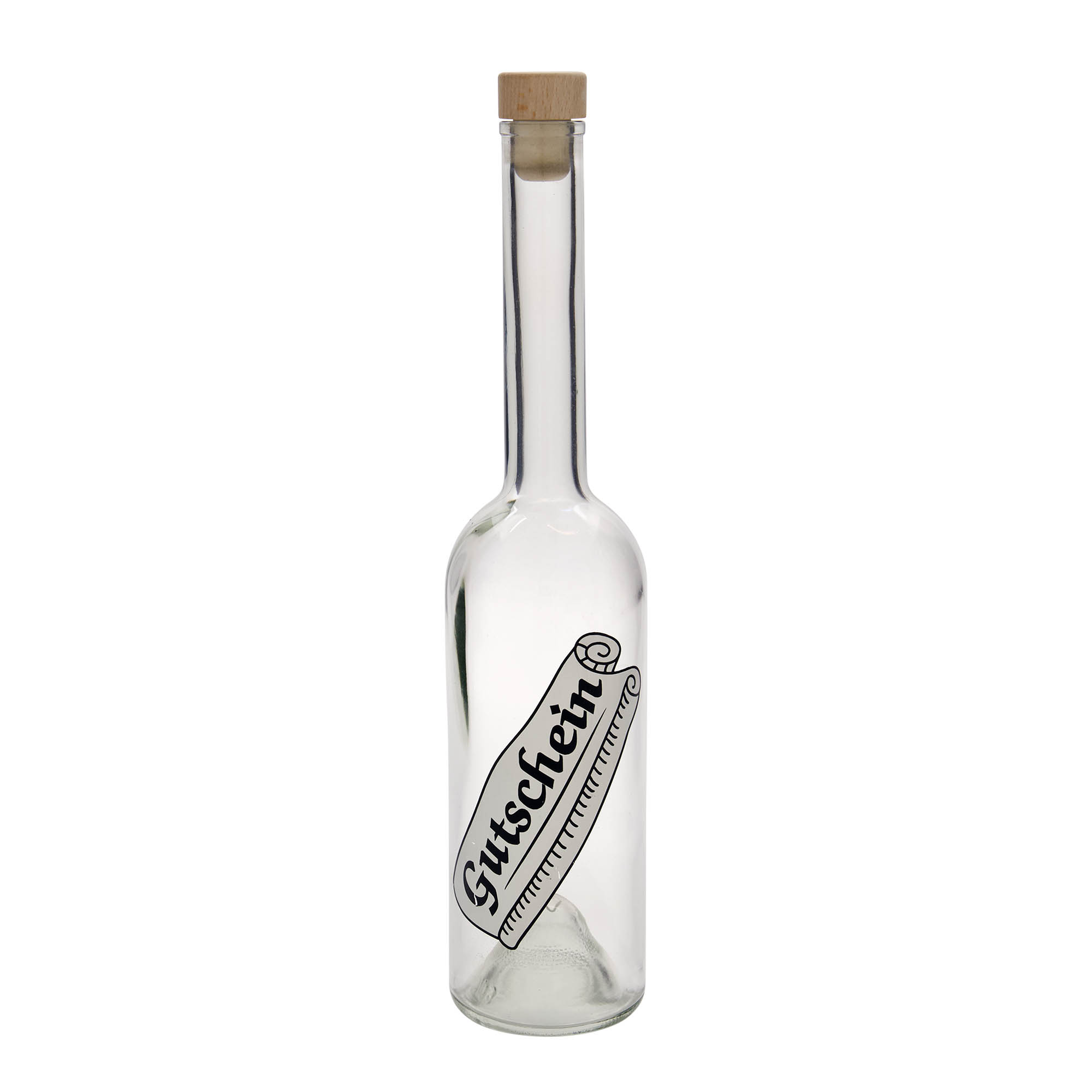 500 ml skleněná láhev 'Opera', motiv: poukaz, hrdlo: korek